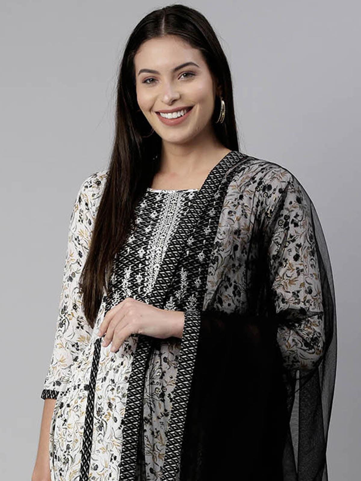 Women's Black Exclusive Embroidered Ready To Wear Kurta Set - Odette
