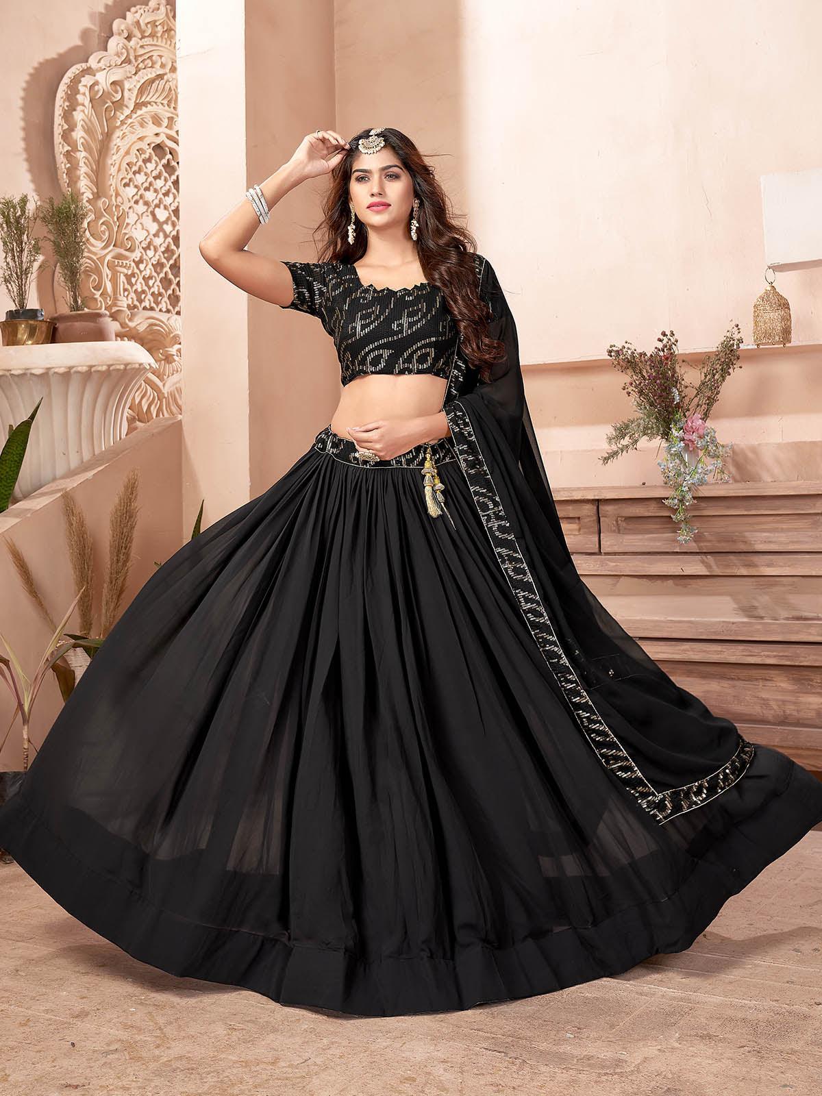 Women's Black Faux Georgette Lehenga Se - Main Image