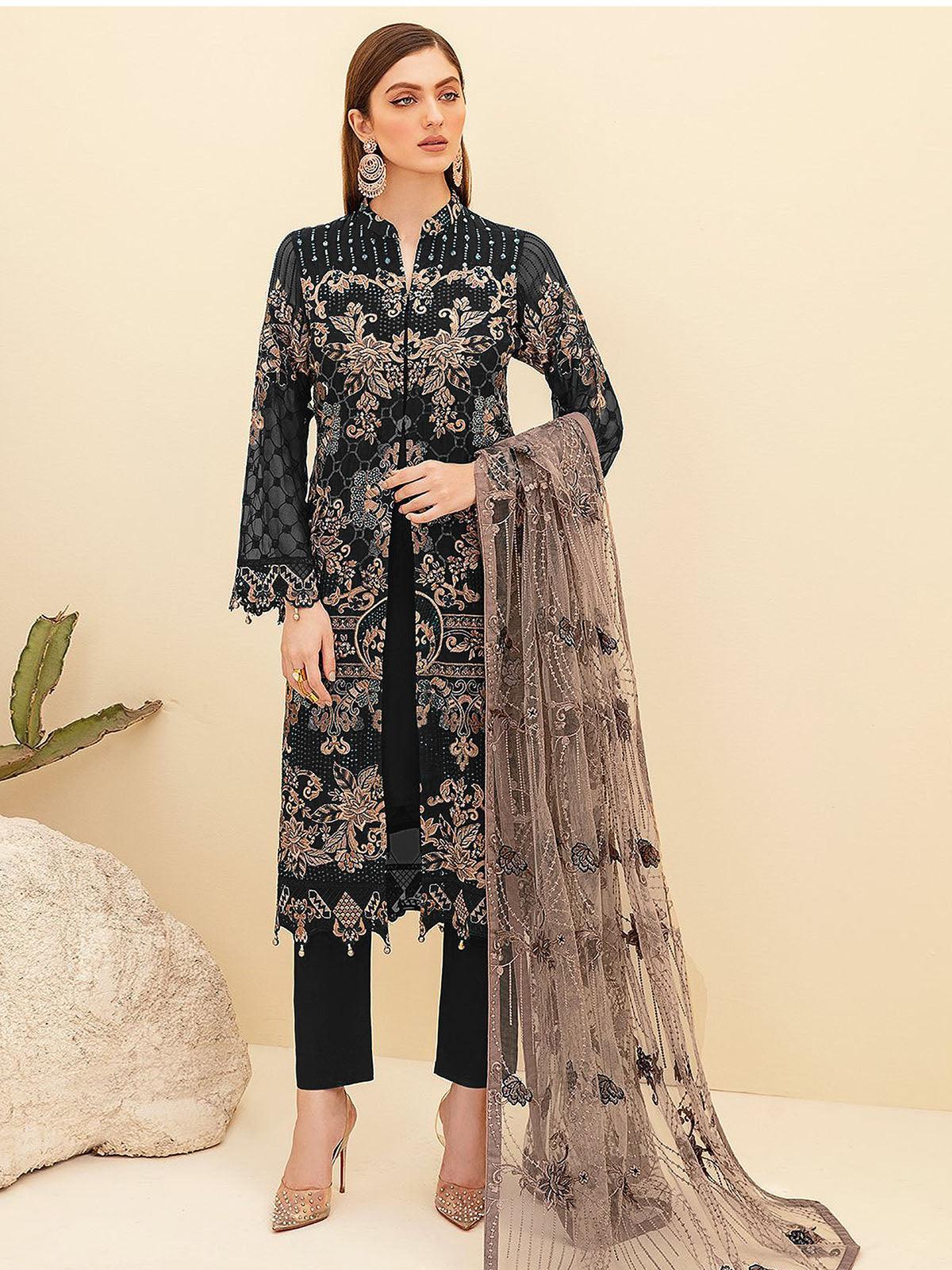 Women's Black Heavy Embroidered Salwas Suit Set - Odette