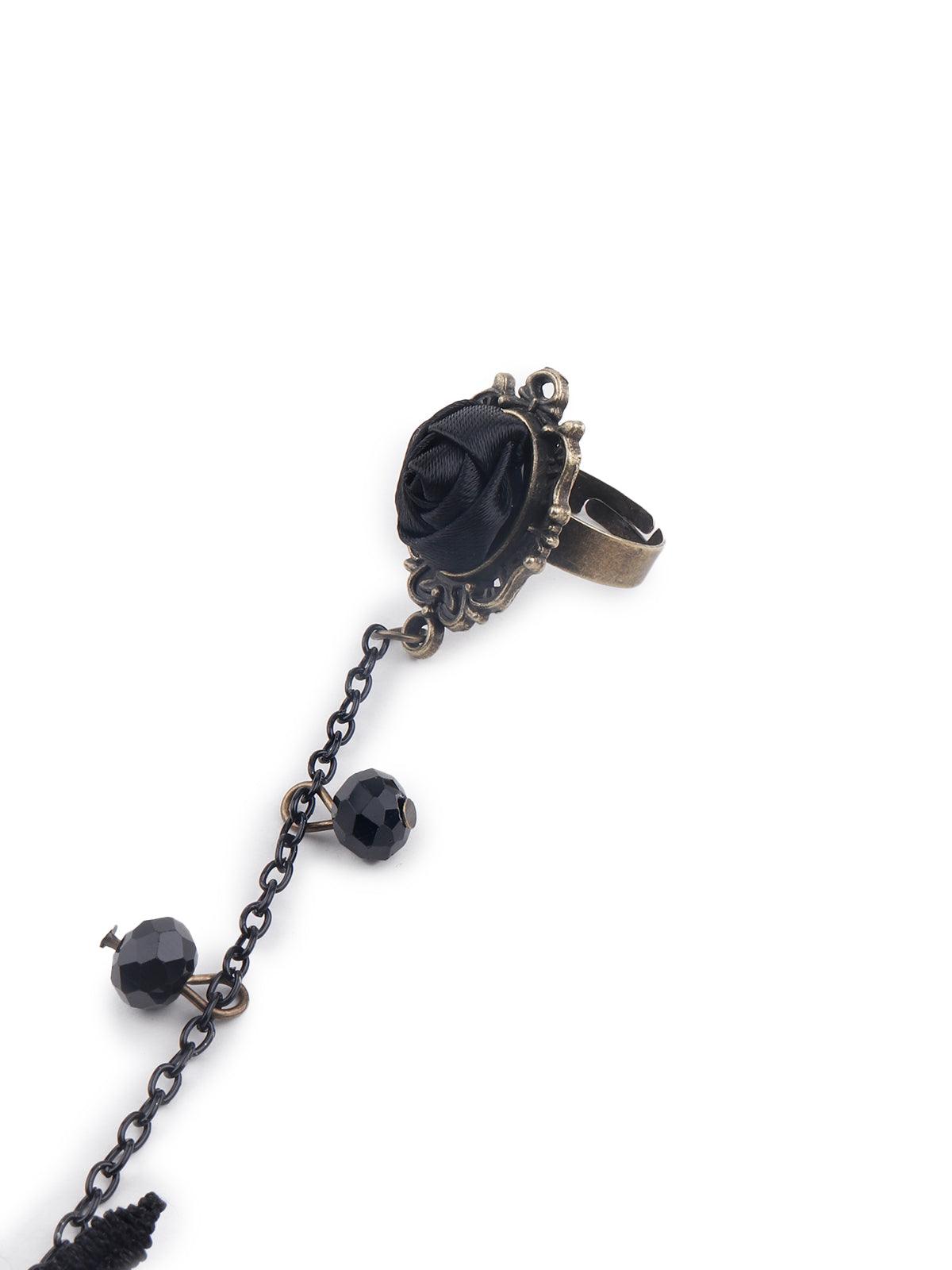 Women's Black Lace Bracelet Secured With A Ring Chain - Odette