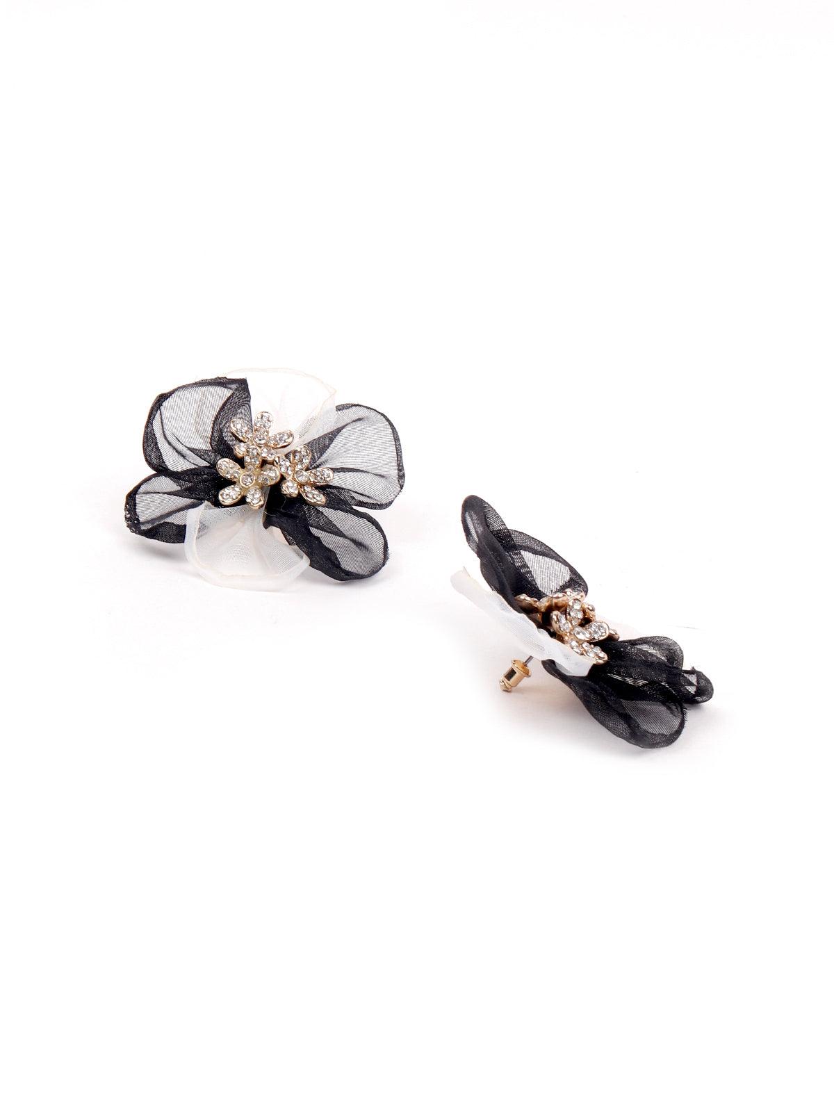 Women's Black Net Floral Statement Earrings - Odette