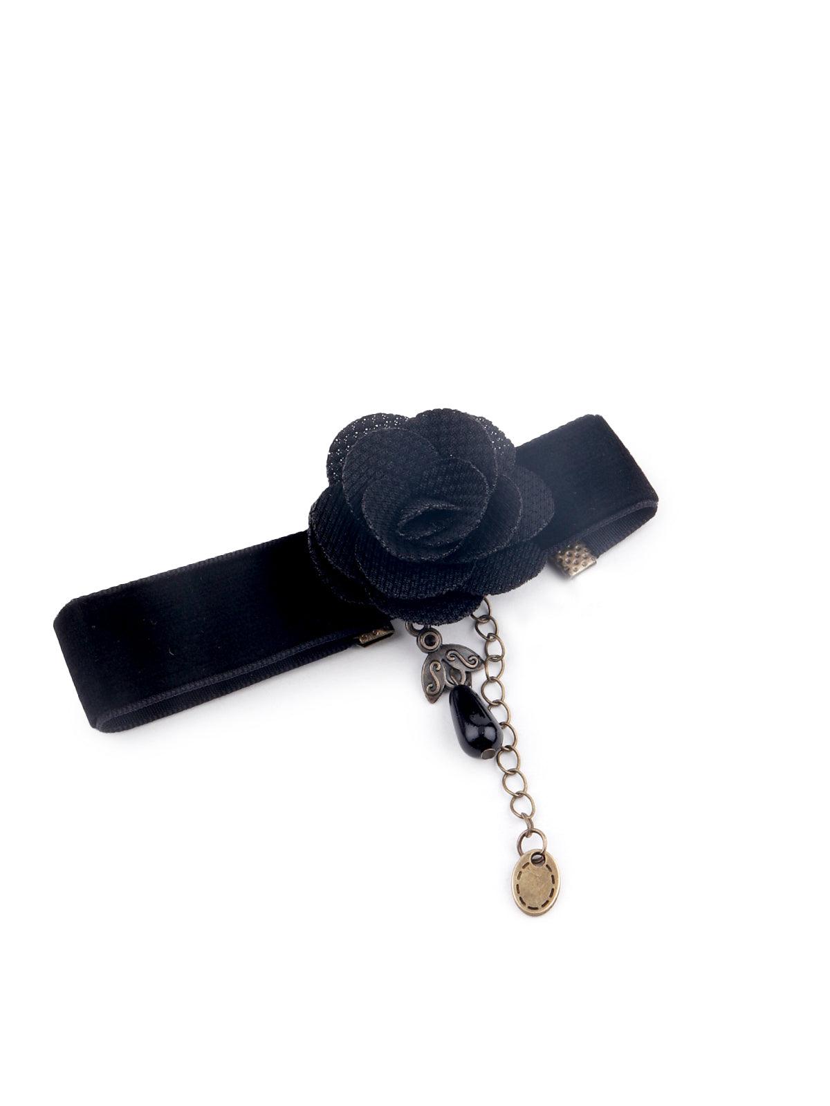 Women's Black Rose Embellished Anklet - Odette