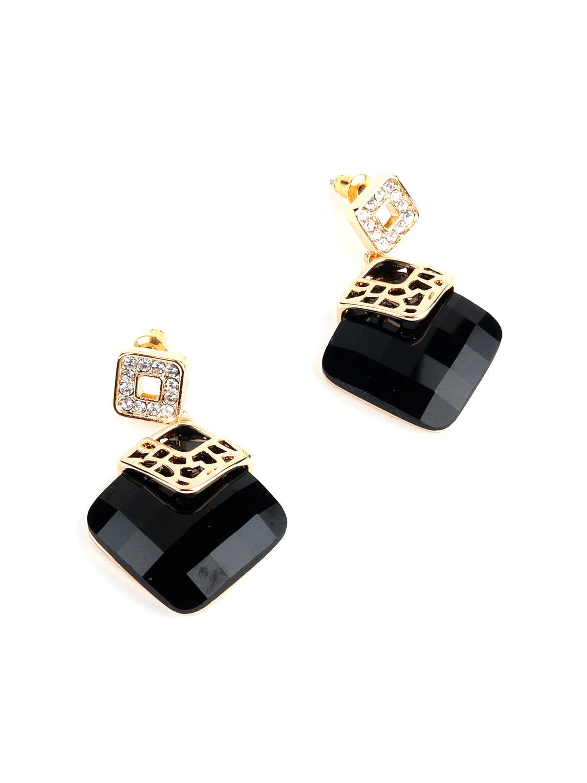 Women's Black Square Crystal Earrings - Odette