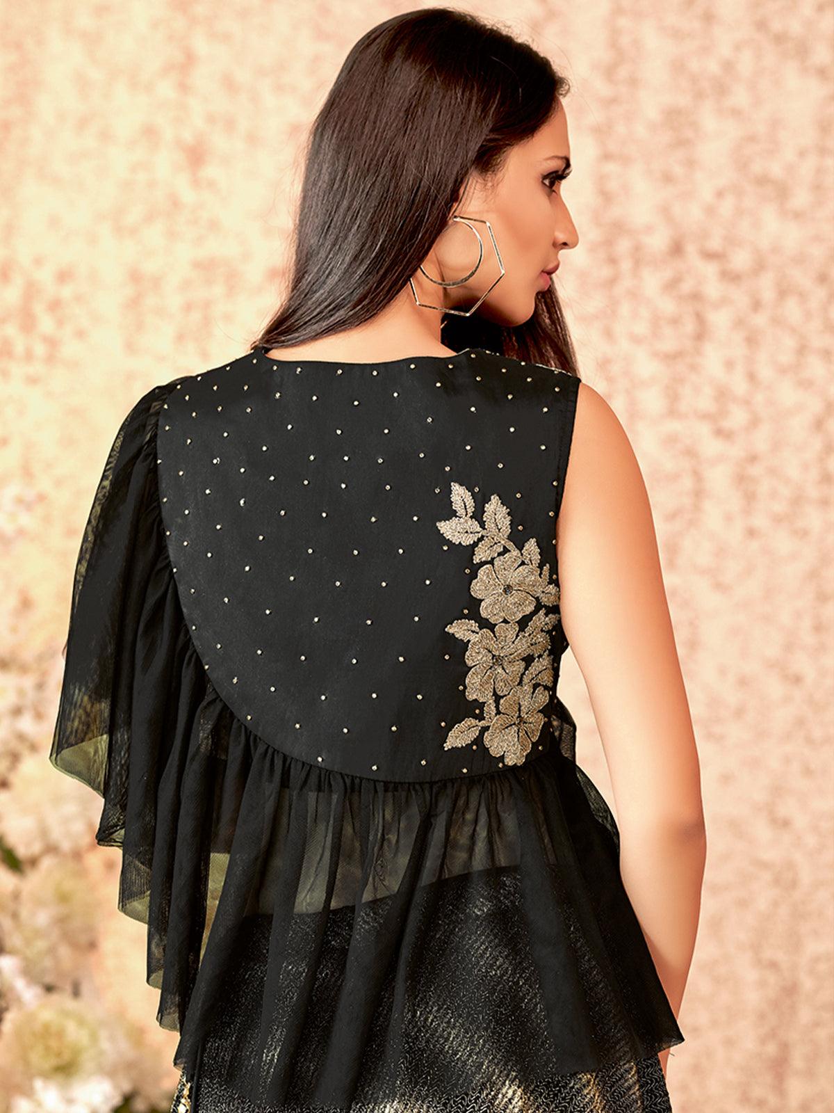 Women's Black Taffeta Silk Fancy Lycra Designer Lehenga Choli - Odette