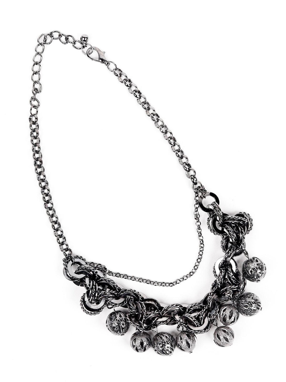 Women's Black Tone Double Layered Necklace - Odette