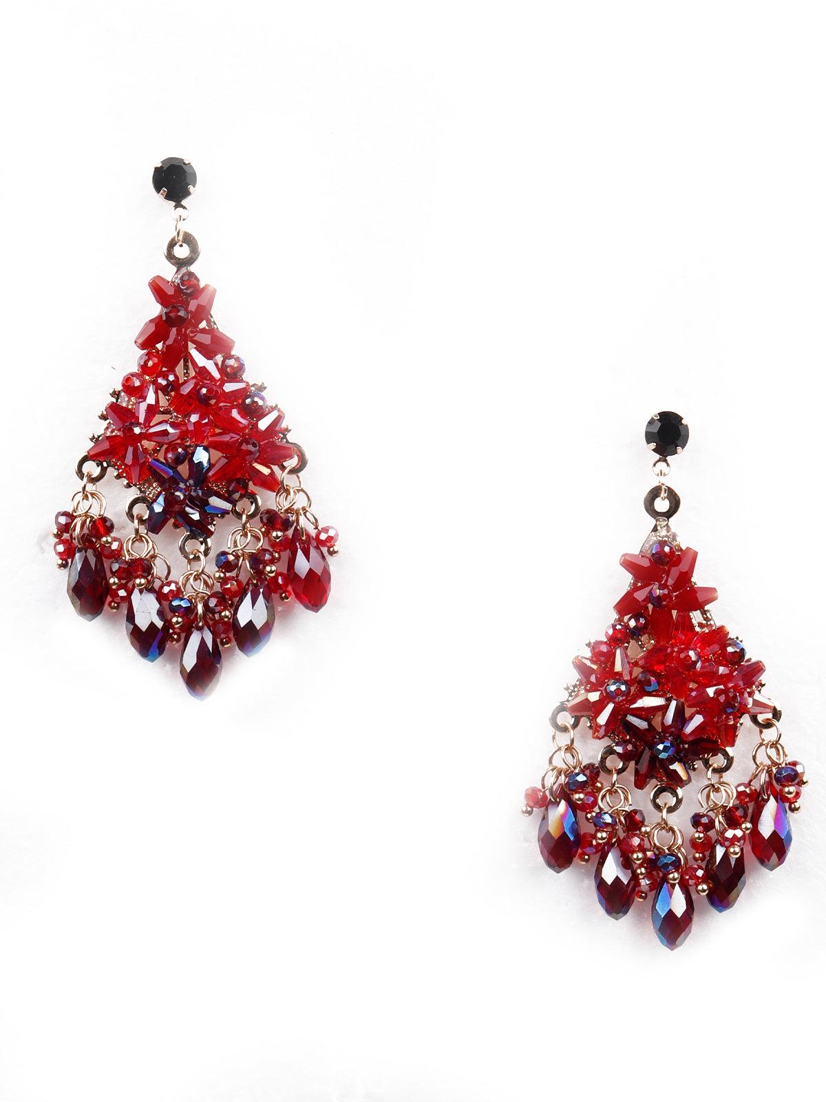 Women's Blood Red Glossy Statement Spurious Beaded Statement Earrings G - Odette