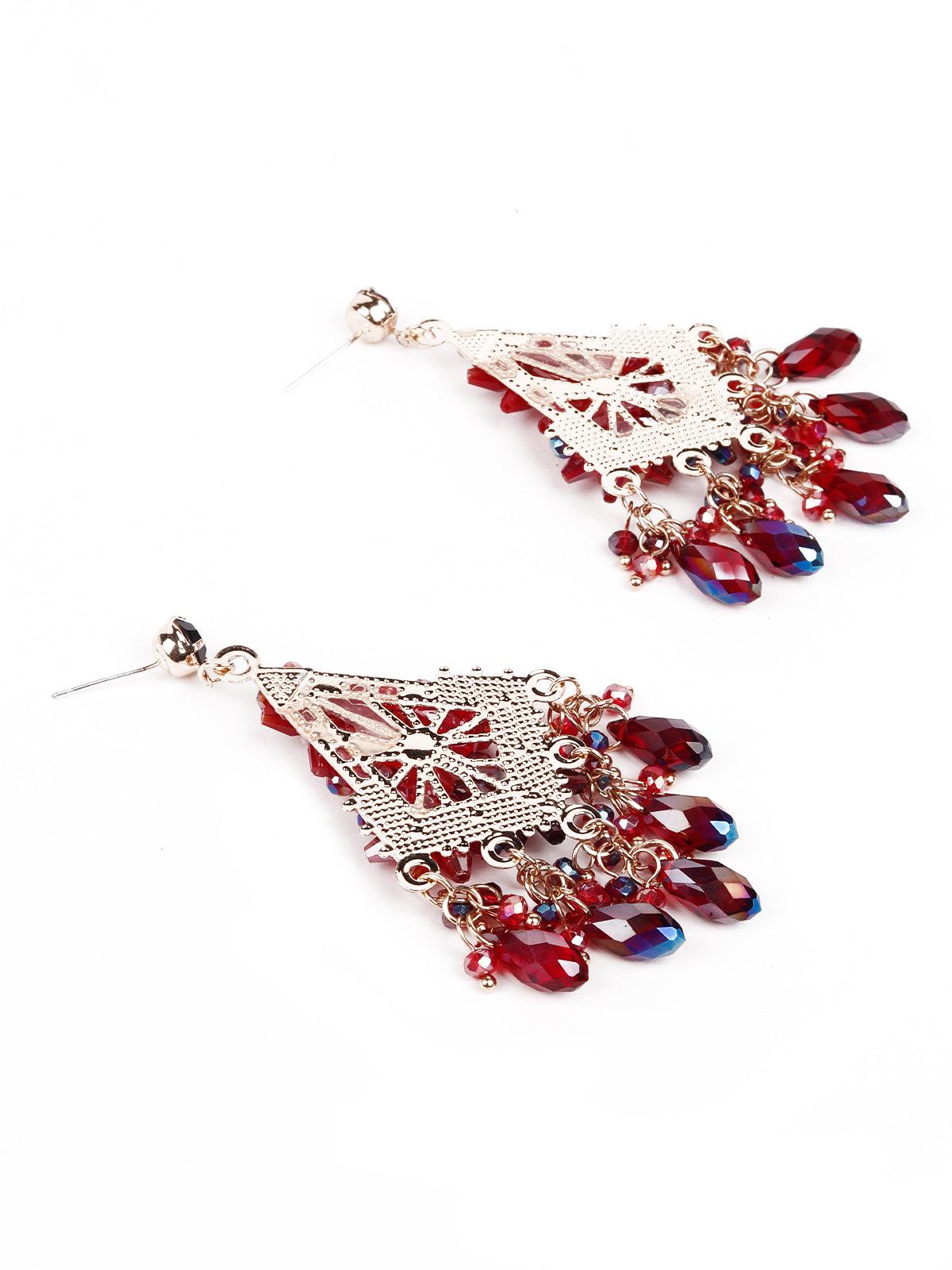 Women's Blood Red Glossy Statement Spurious Beaded Statement Earrings G - Odette