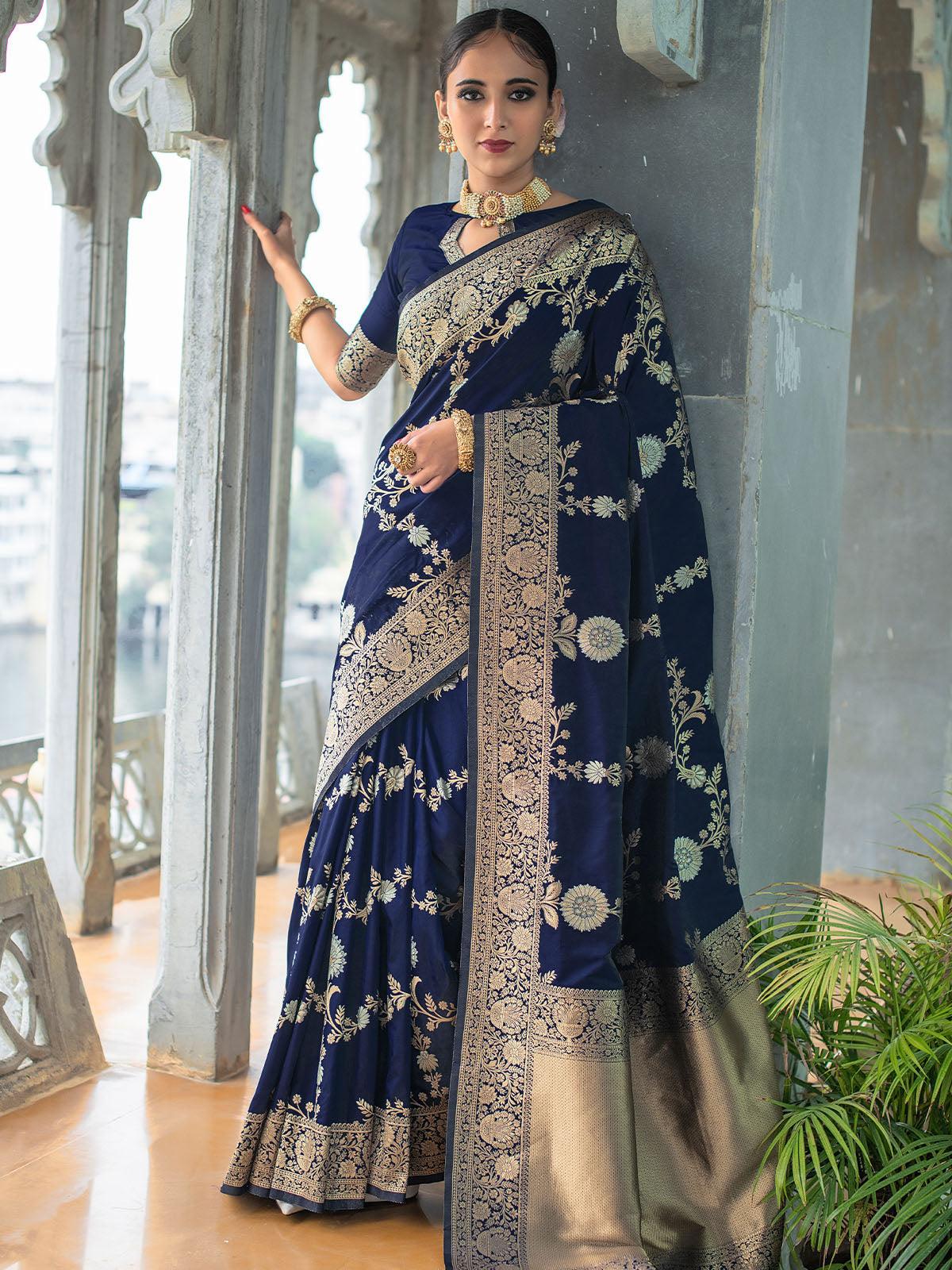 Women's Blue Banarasi Silk Exclusive Wevon Designer Saree - Odette