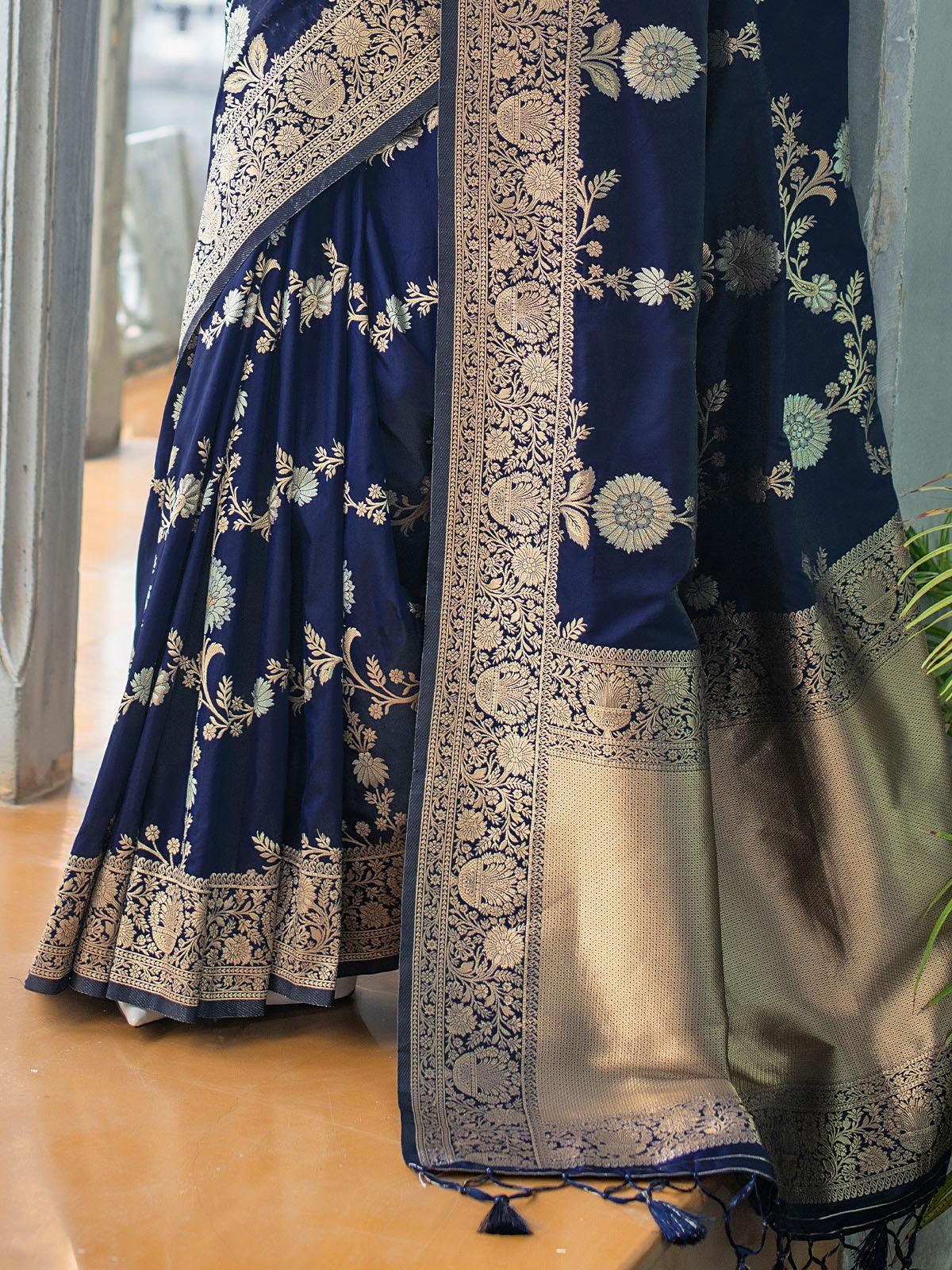 Women's Blue Banarasi Silk Exclusive Wevon Designer Saree - Odette