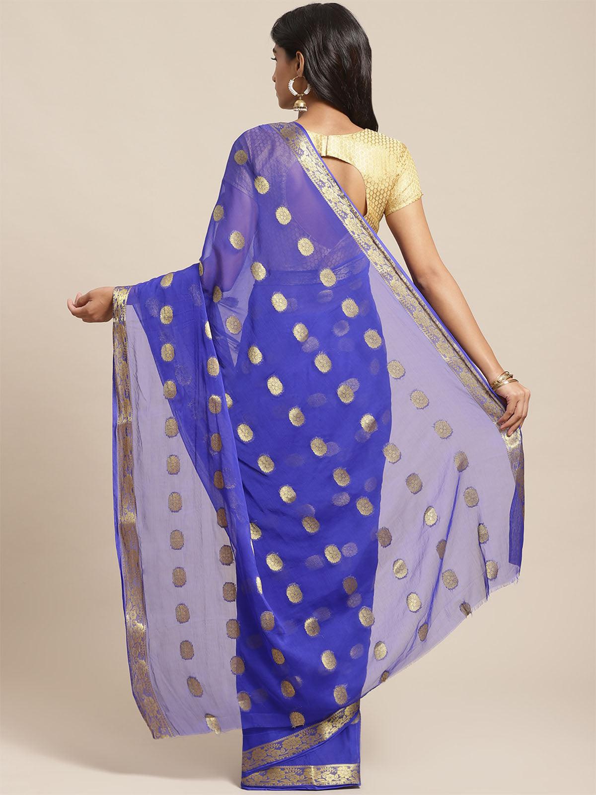 Women's Blue Casual Chiffon Solid Saree With Unstitched Blouse - Odette