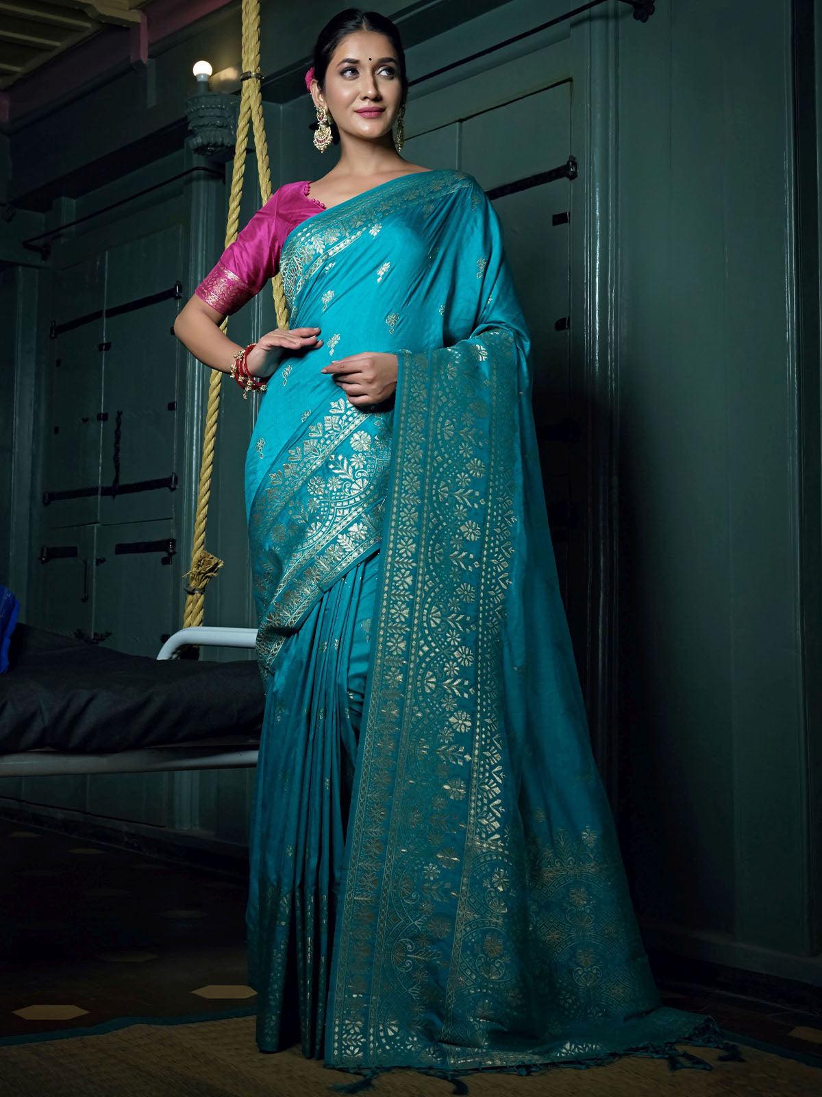 Women's Blue Color Art Silk Saree With Art Silk Blouse - Odette