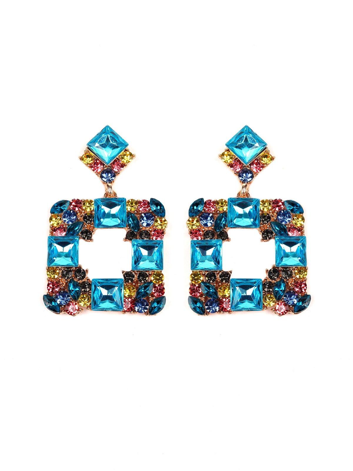 Women's Blue Coloured Gemstone Style Square Shape Earrings - Odette
