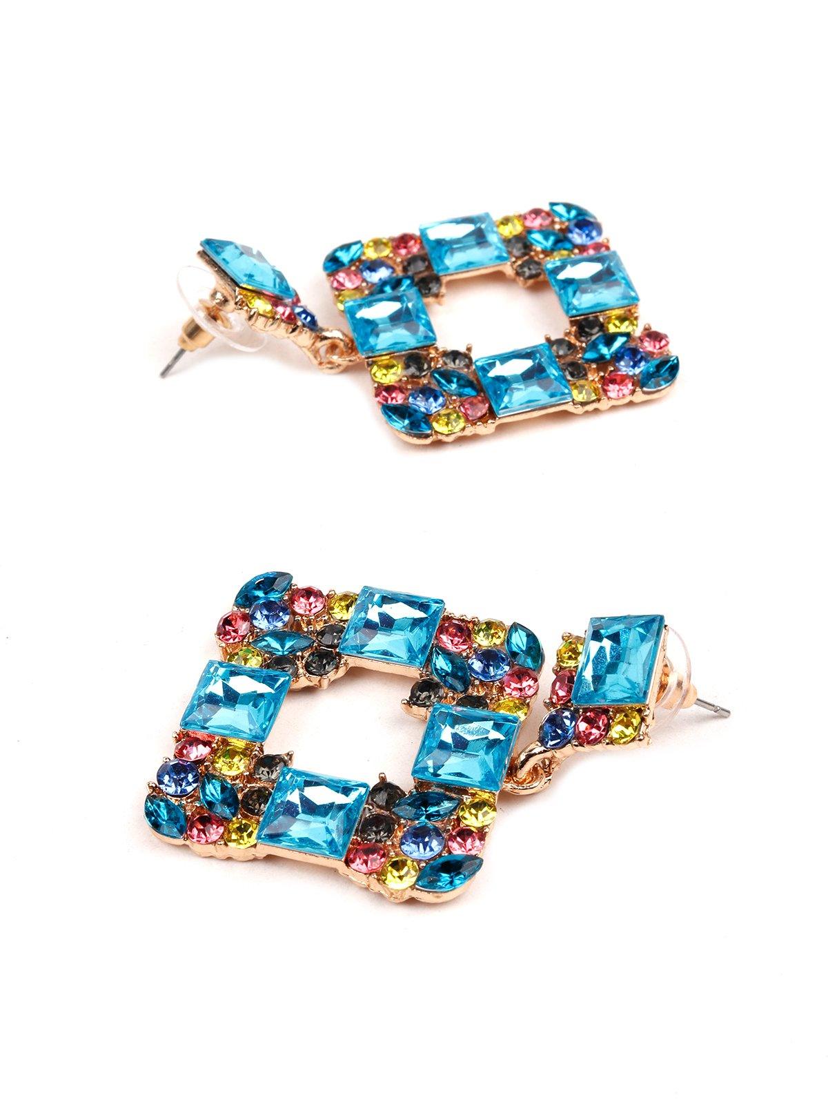 Women's Blue Coloured Gemstone Style Square Shape Earrings - Odette