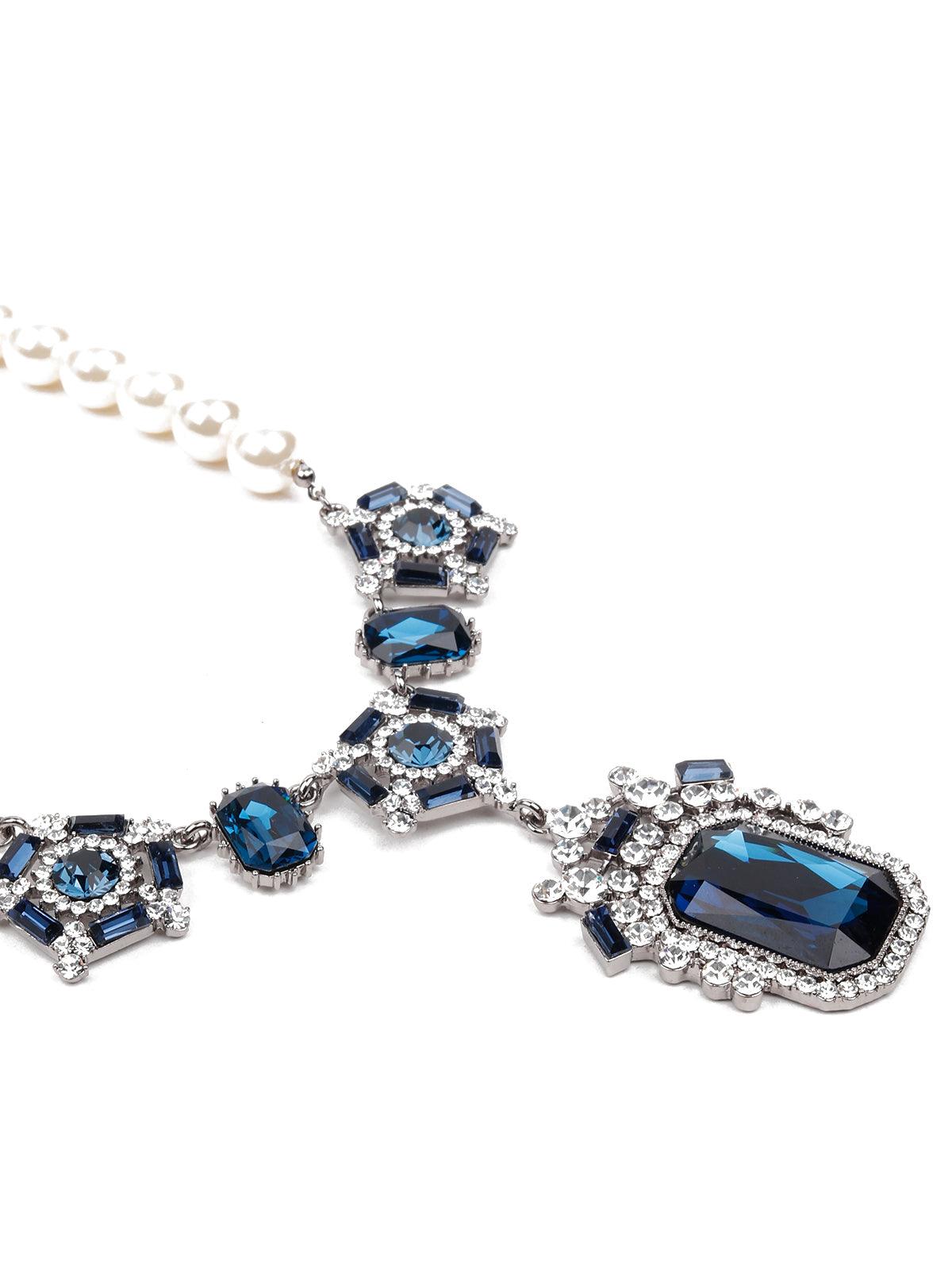Women's Blue Crystal Pearl Pendant Necklace - Odette