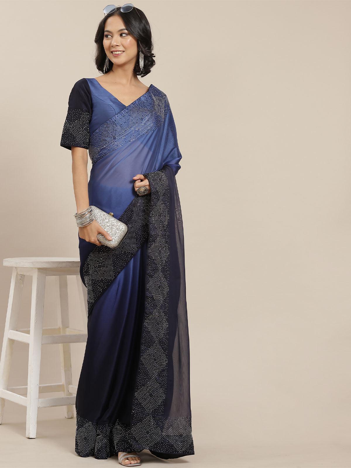 Women's Blue Designer Ombre Colored Art Silk Saree - Odette