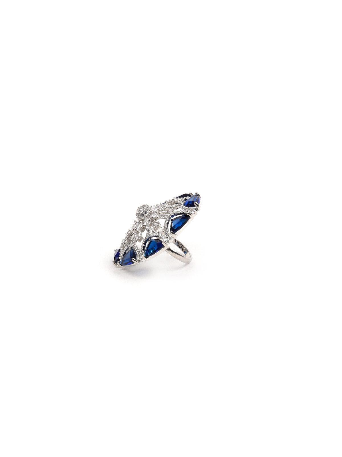 Women's Blue Diamonds Embellished Ring - Odette