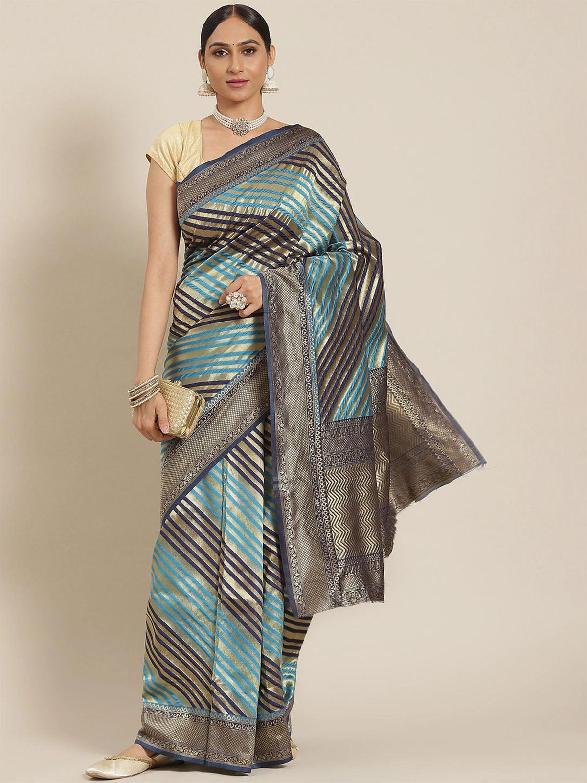 Women's Blue Elegant Silk Blend Woven Saree - Odette
