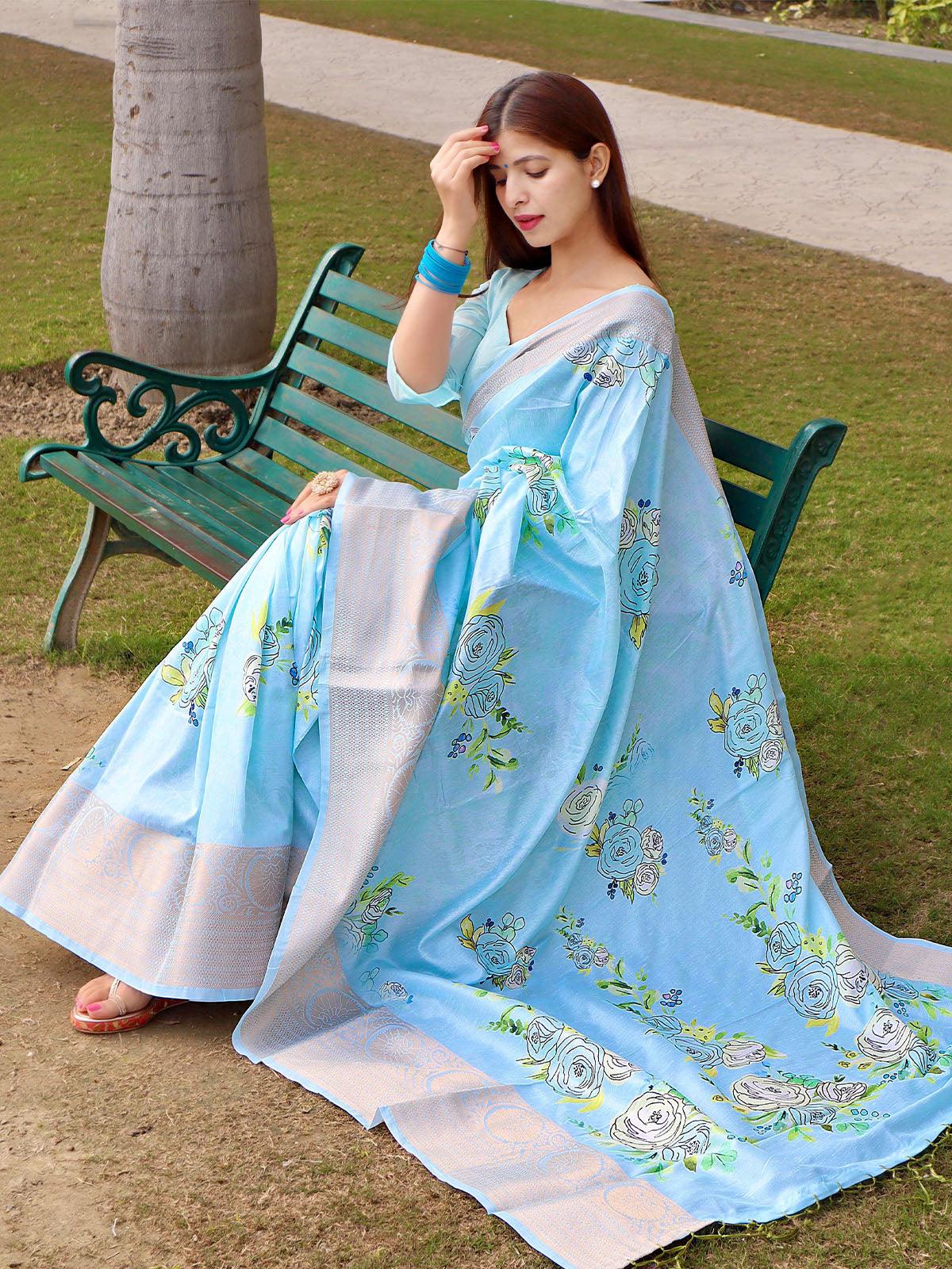 Women's Blue Elegant Soft Silk Saree - Odette
