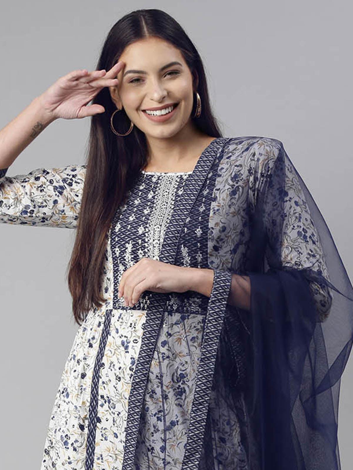 Women's Blue Exclusive Embroidered Ready To Wear Kurta Set - Odette