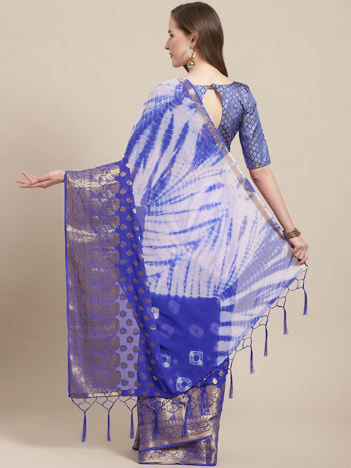 Women's Blue Festive Georgette Woven Saree With Unstitched Blouse - Odette