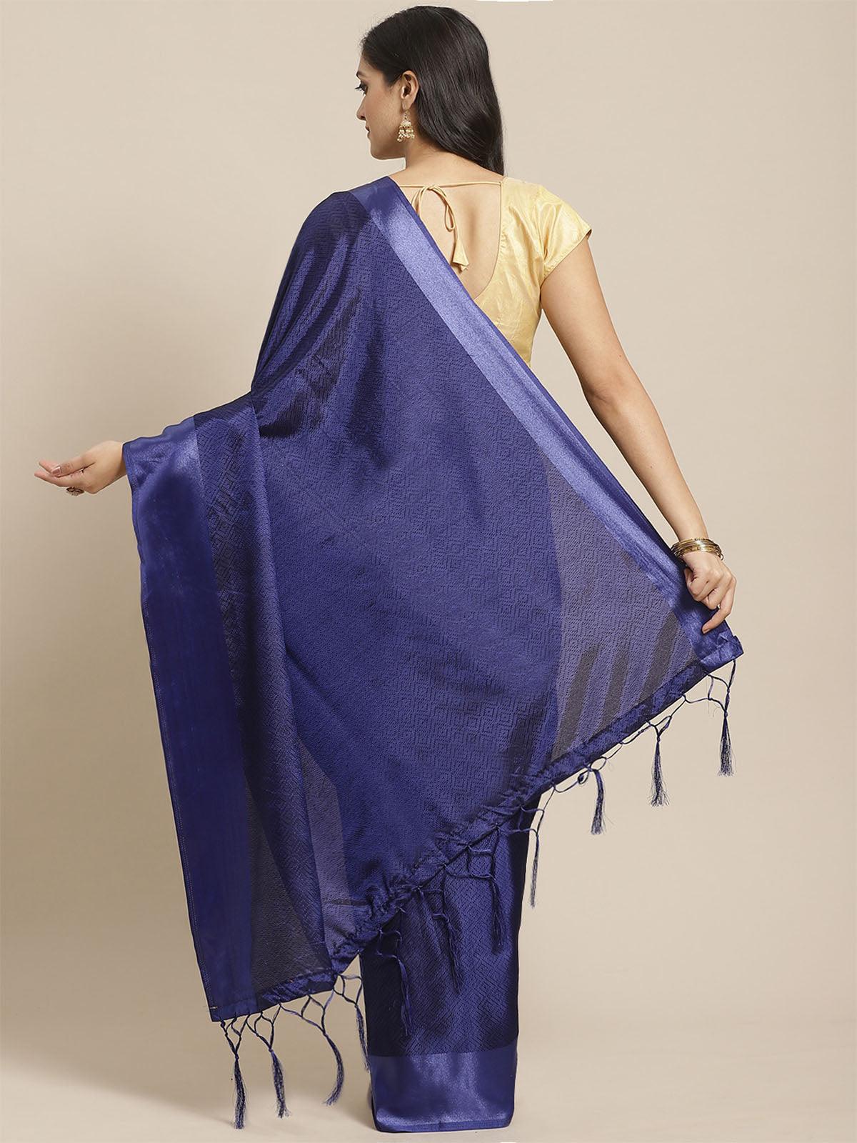 Women's Blue Festive Satin Solid Saree With Unstitched Blouse - Odette