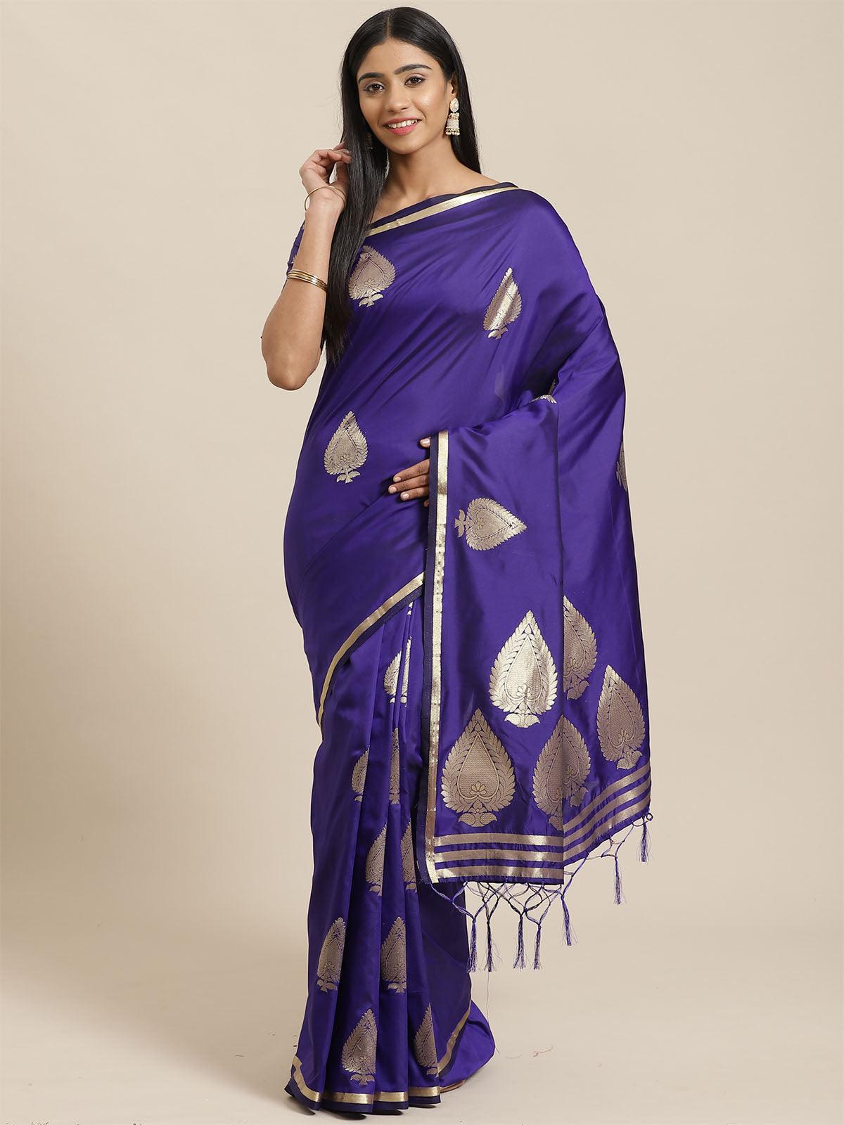 Women's Blue Festive Silk Blend Woven Saree With Unstitched Blouse - Odette