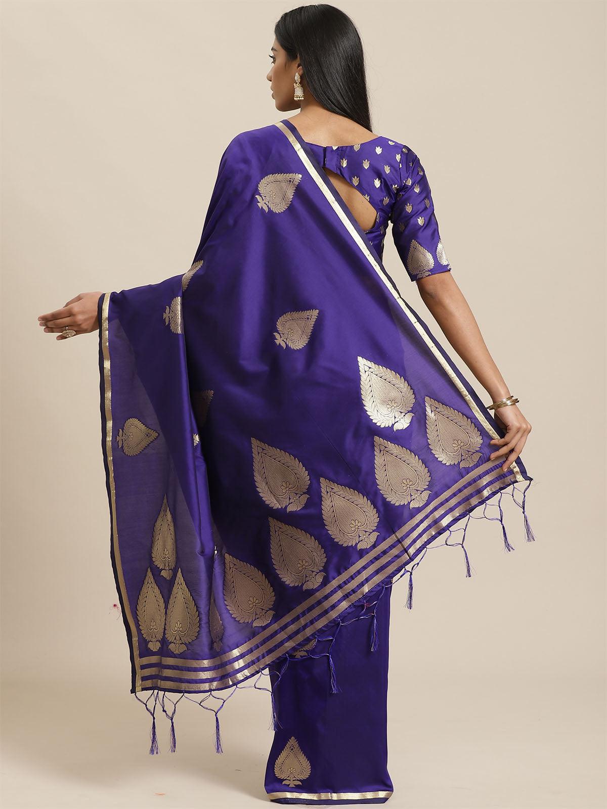 Women's Blue Festive Silk Blend Woven Saree With Unstitched Blouse - Odette
