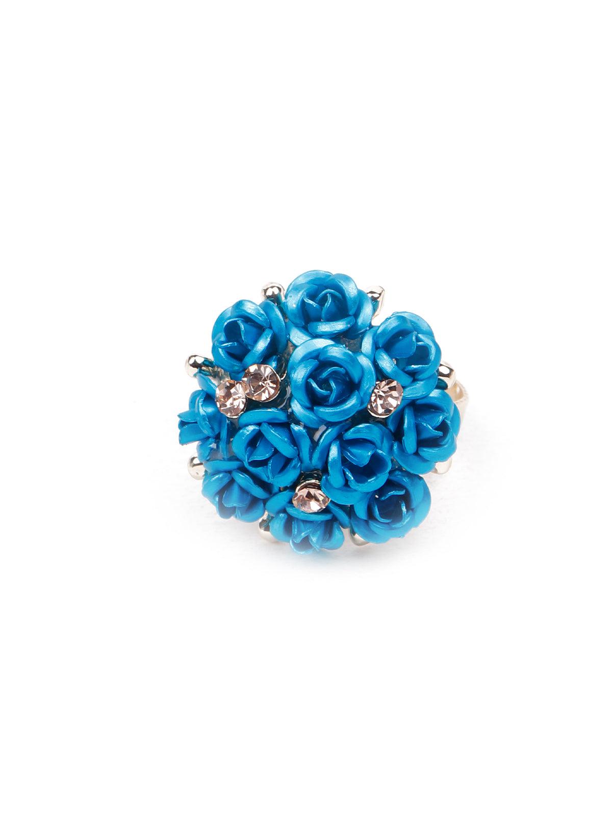 Women's Blue Floral Pendant Necklace Set - Odette