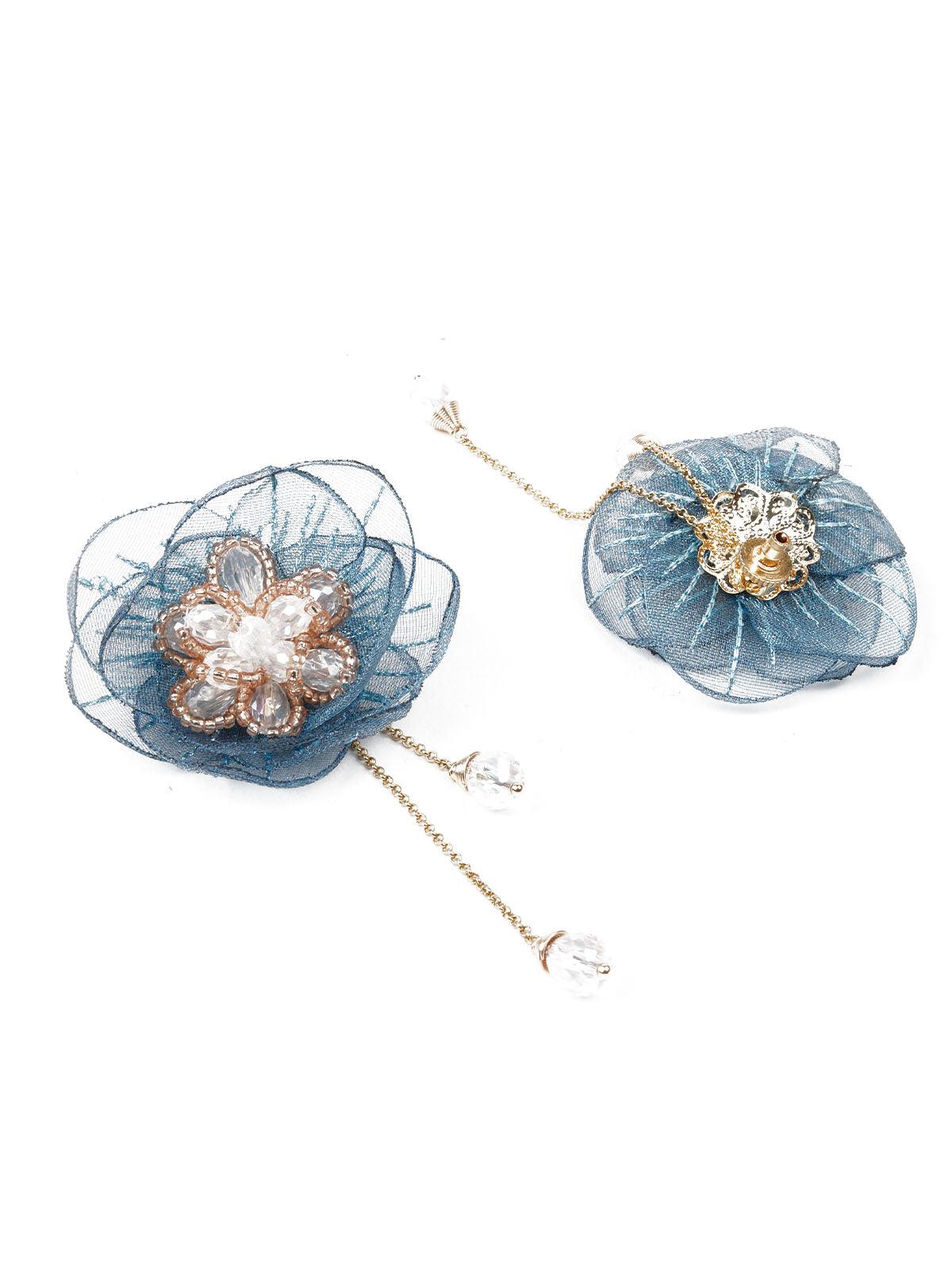 Women's Blue Floral Stud Earring - Odette