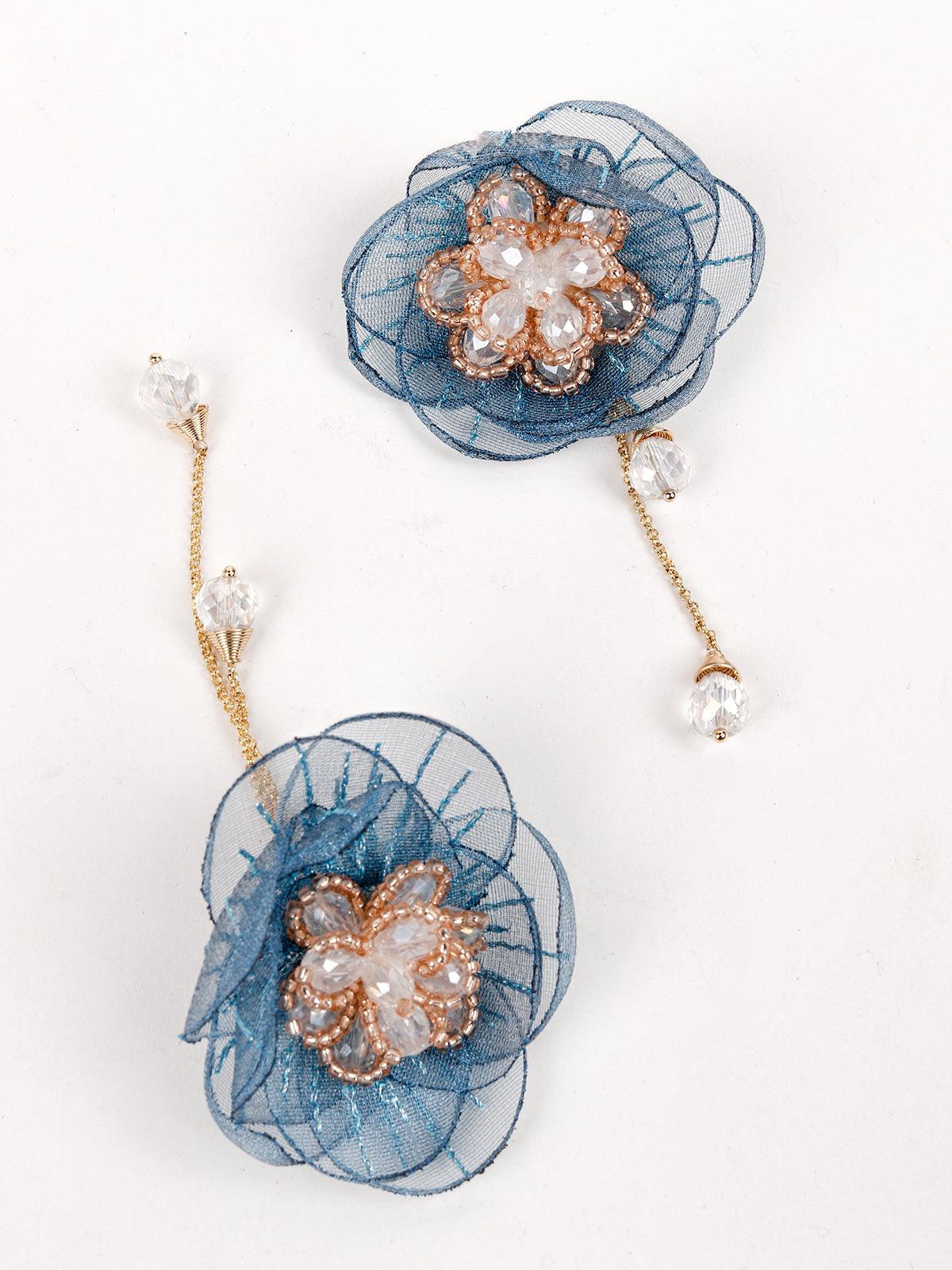 Women's Blue Net Floral Beaded Earrings - Odette