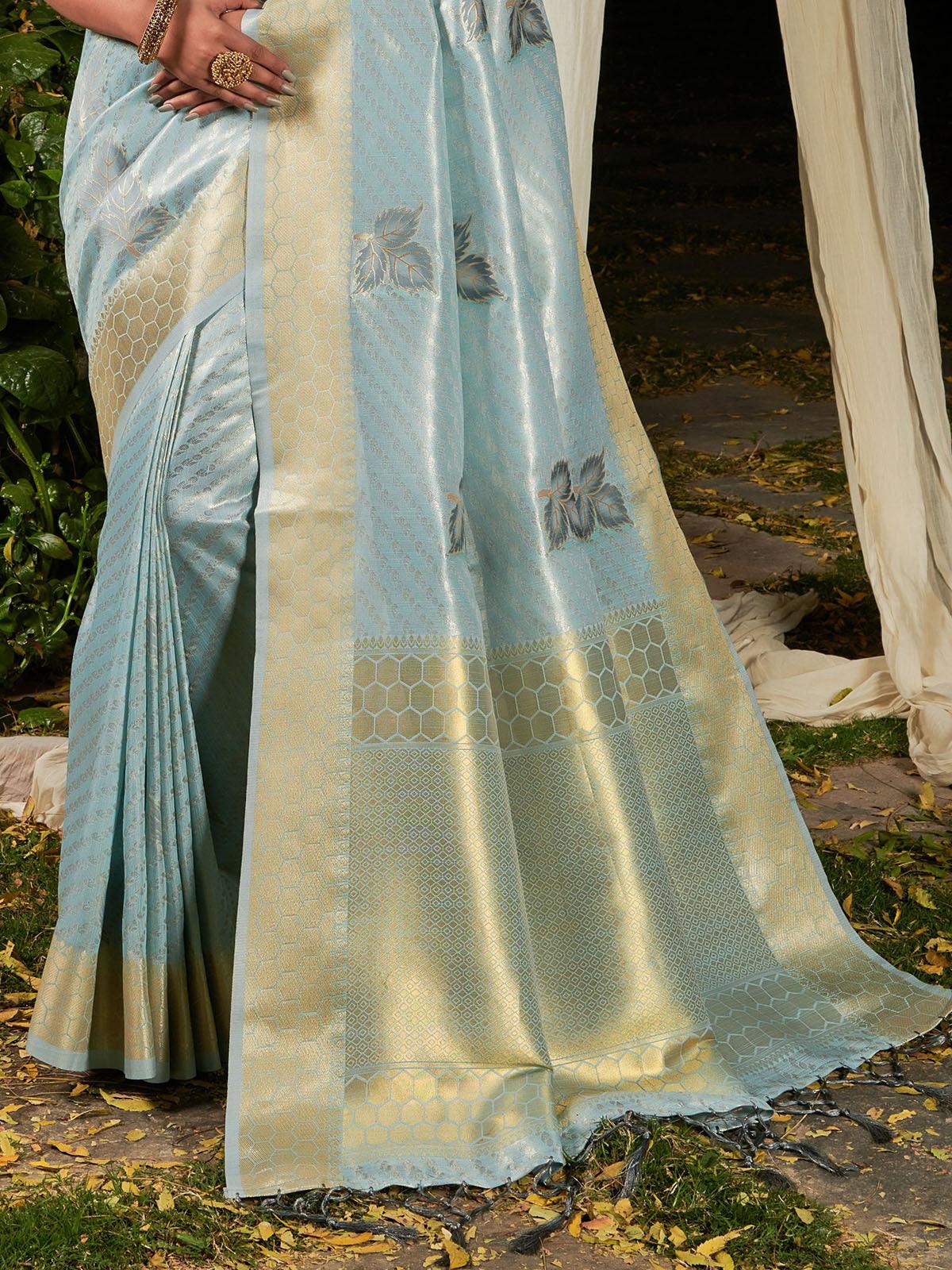 Women's Blue Premium Linen Silk Leheriya Saree - Odette