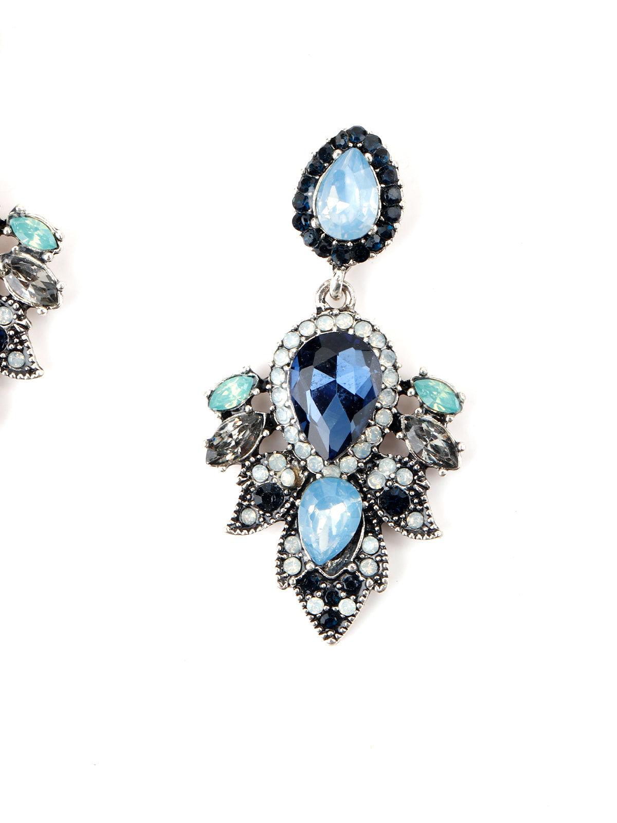 Women's Blue Rhine Stone Enticing Dangle Earrings - Odette