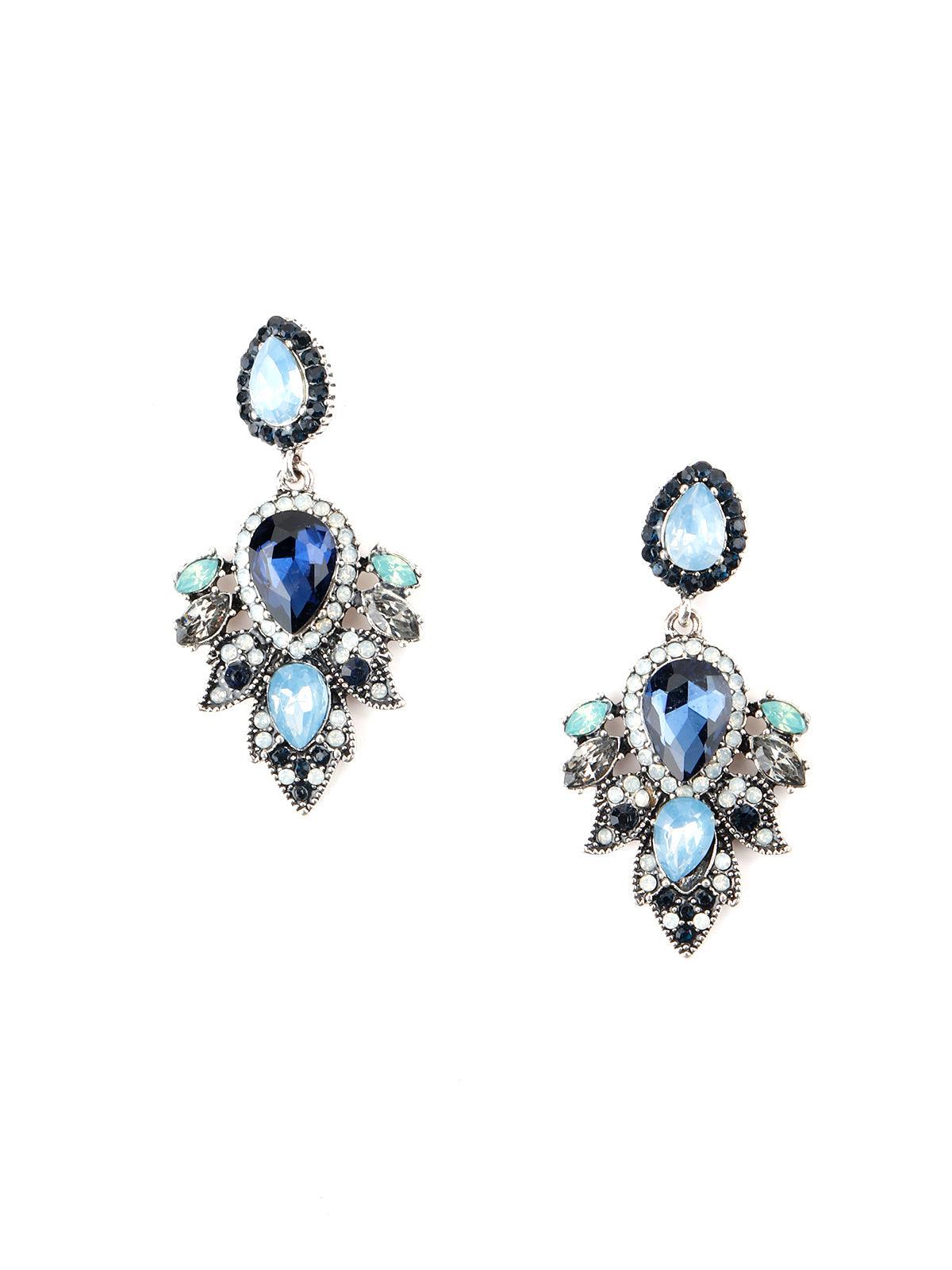 Women's Blue Rhine Stone Enticing Dangle Earrings - Odette