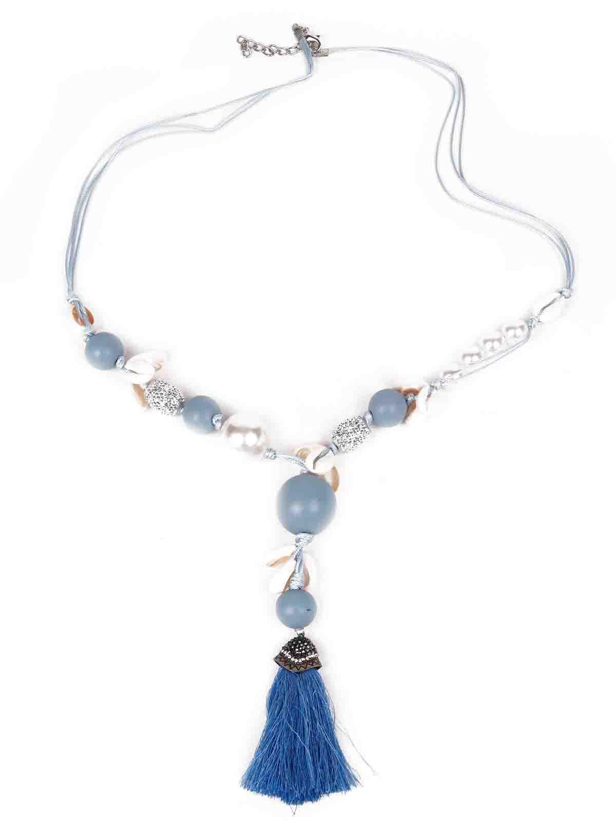 Women's Blue Statement Fringe Necklace - Odette