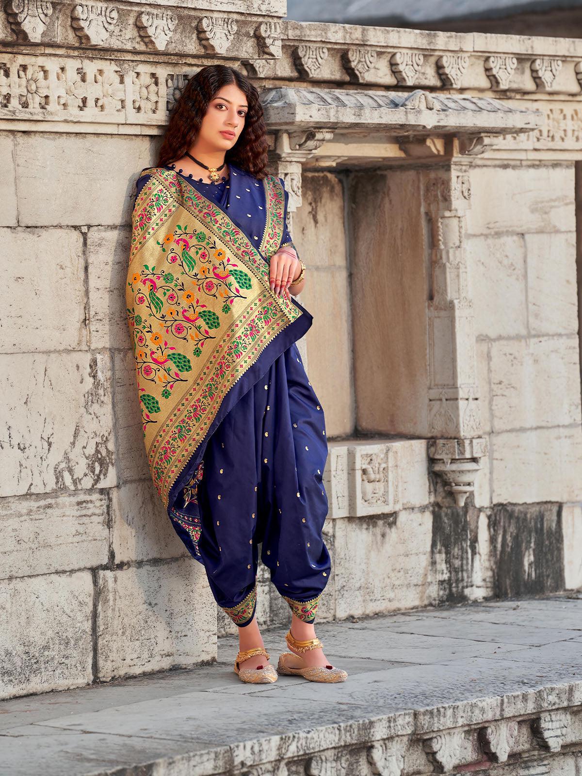 Women's Blue Unique Banarasi Silk Paithani Saree - Odette