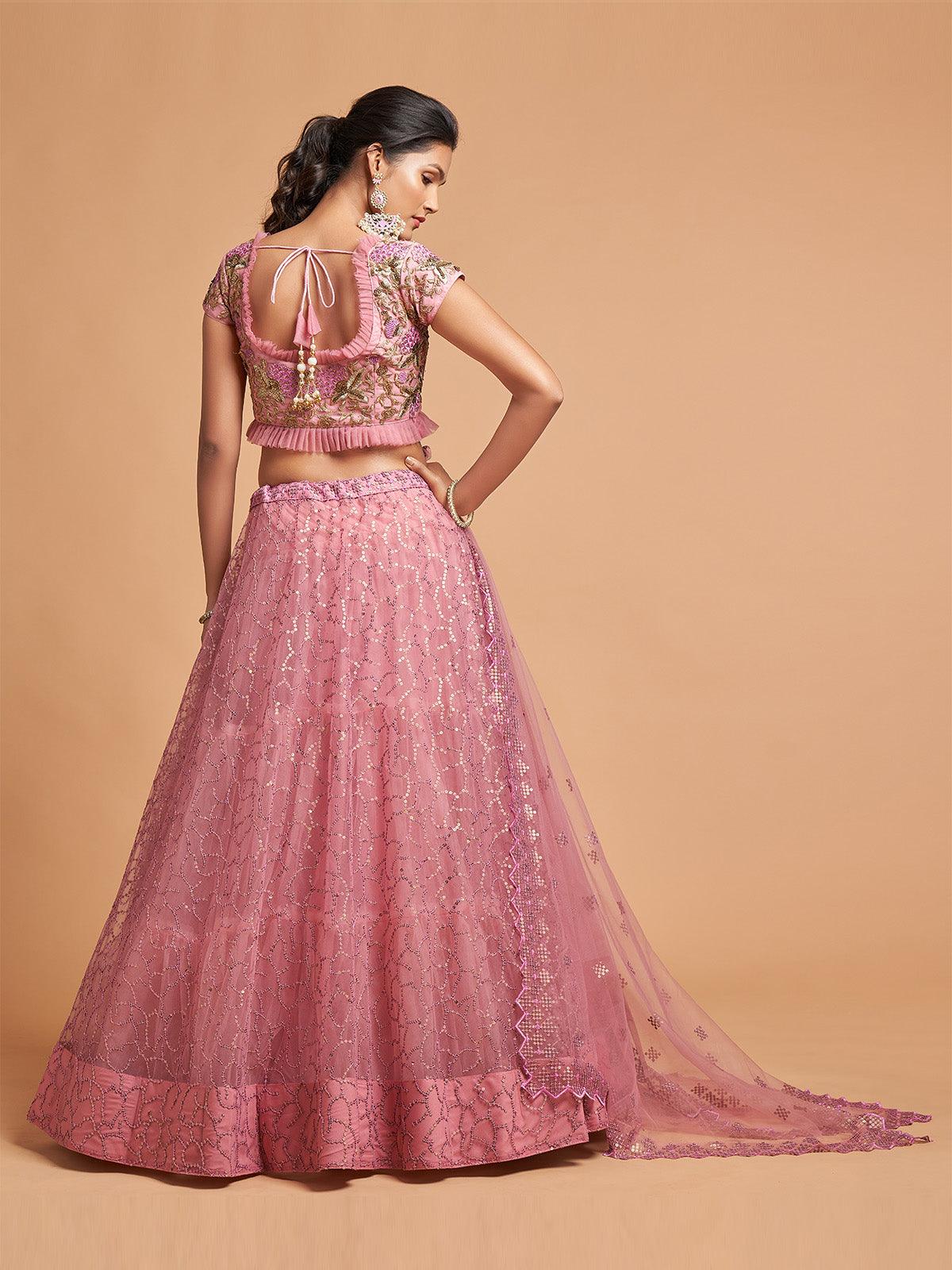 Women's Blush Pink Abstract Designer Lehenga Choli Set - Odette