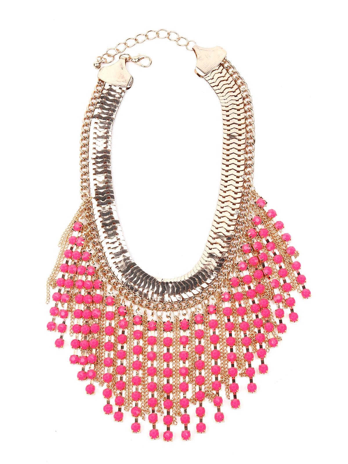 Women's Boho Pink And Gold Tassel Drop Necklace - Odette