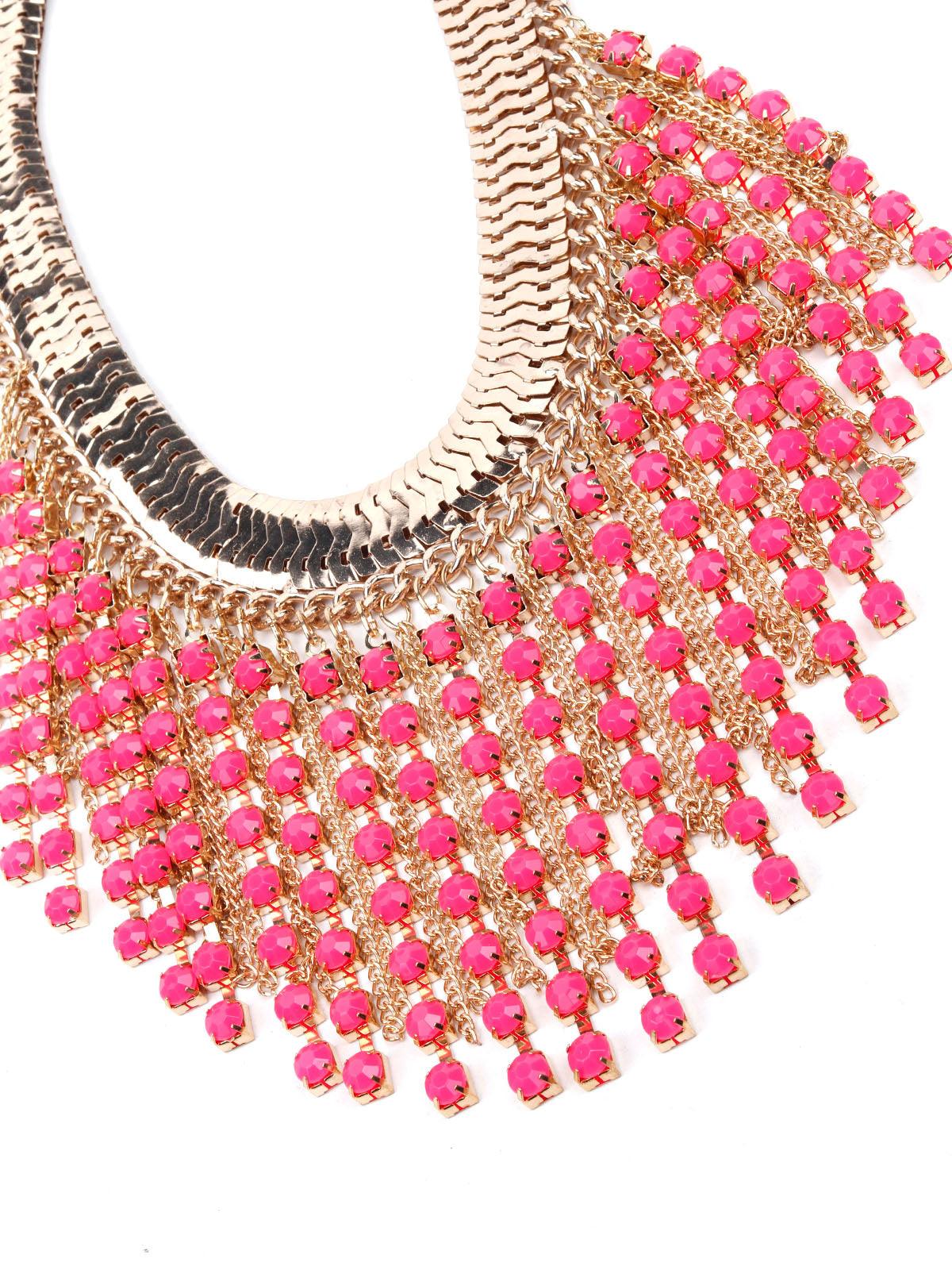 Women's Boho Pink And Gold Tassel Drop Necklace - Odette