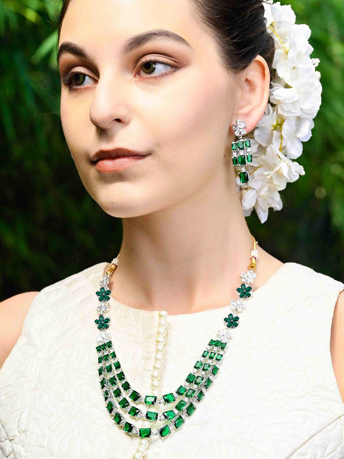 Women's Bottle Green Trendy Necklace Set - Odette