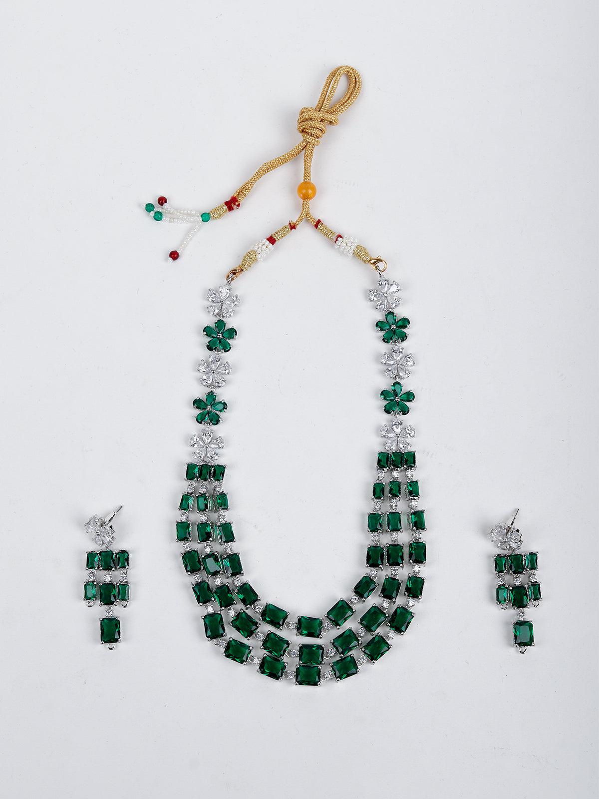 Women's Bottle Green Trendy Necklace Set - Odette