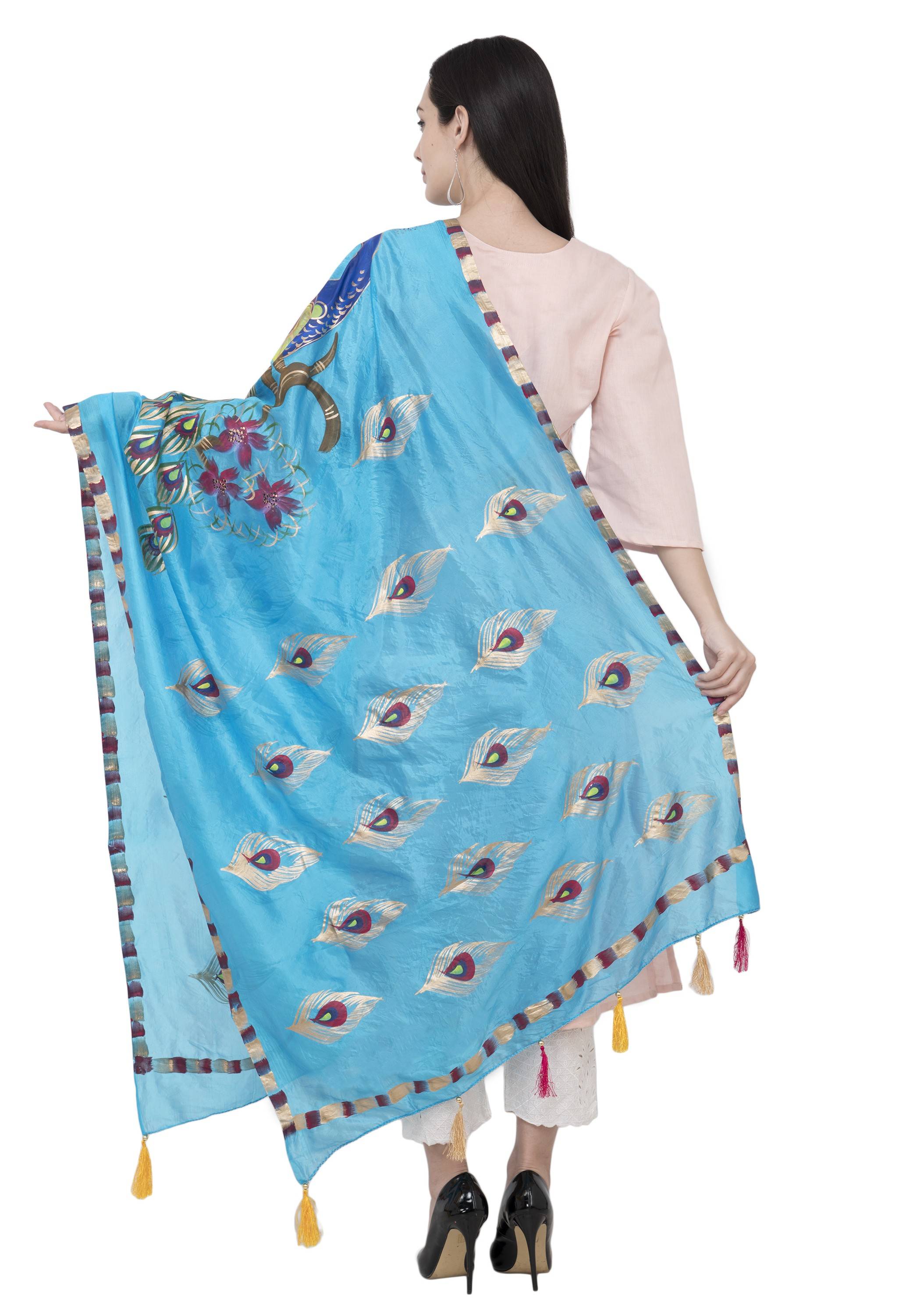A R Silk Silk Peacock Multi Fancy Dupatta Color Firozi Dupatta or Chunni