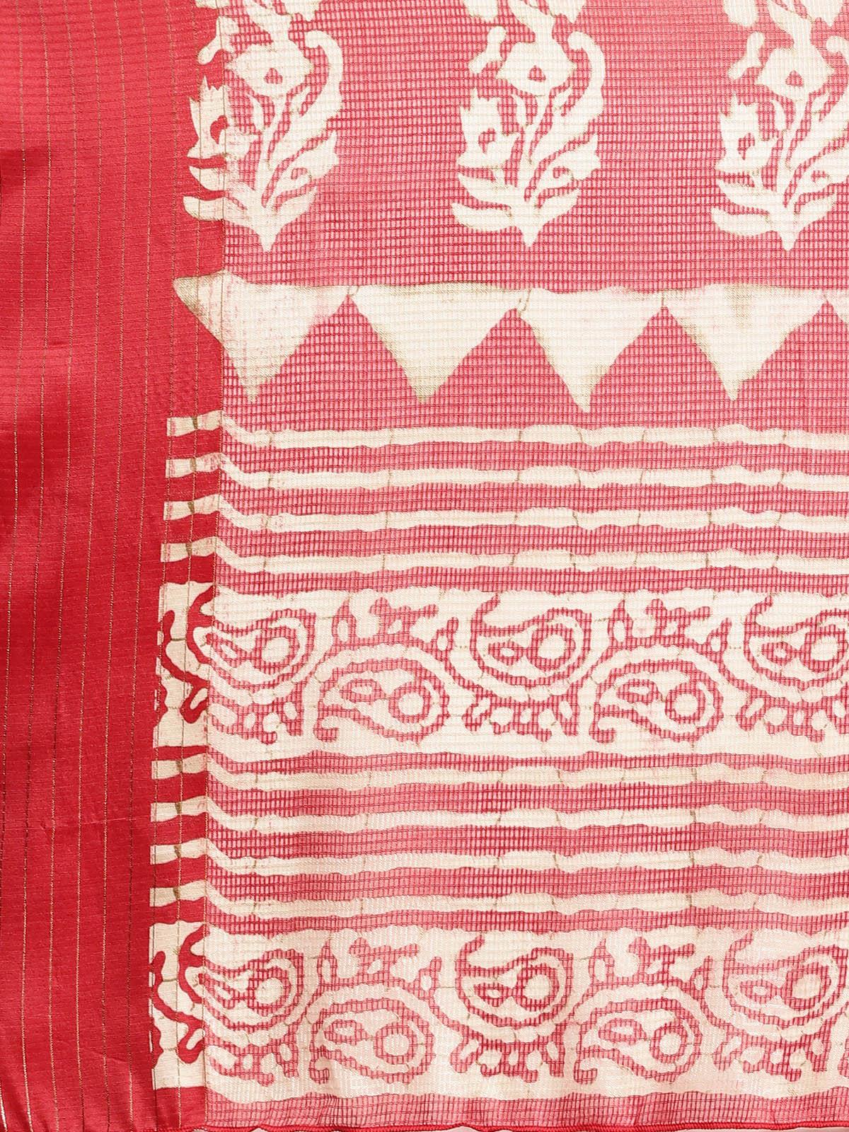 Women's Brasso Red Printed Designer Saree With Blouse Piece - Odette
