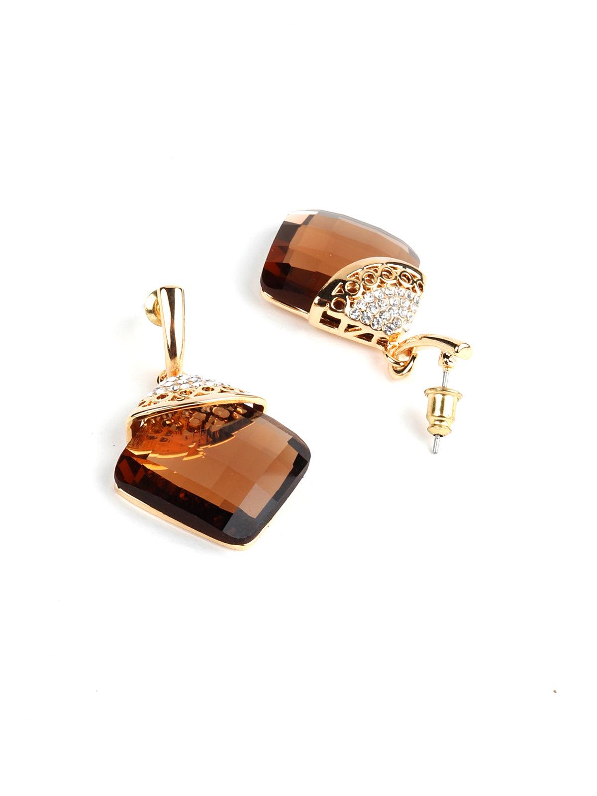 Women's Brown Square Crystal Earrings - Odette