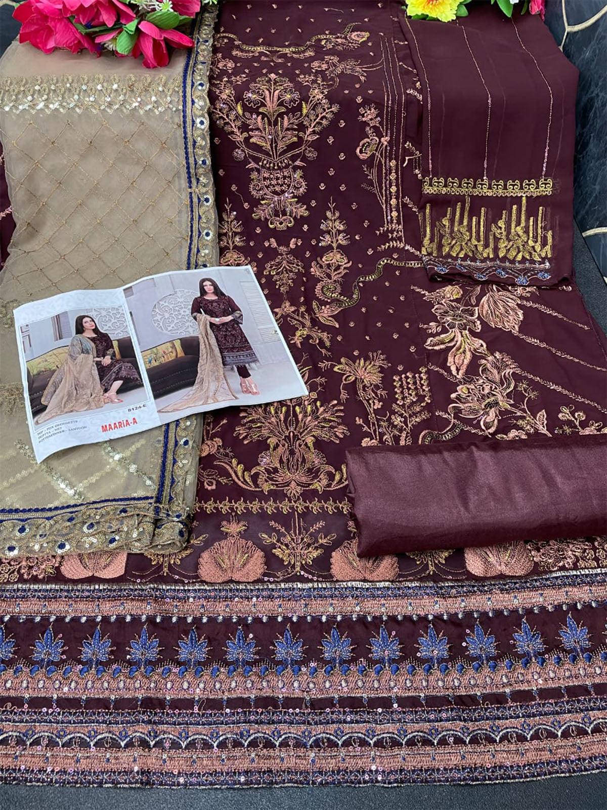 Women's Brown Embroidered Salwar Suit Set - Odette