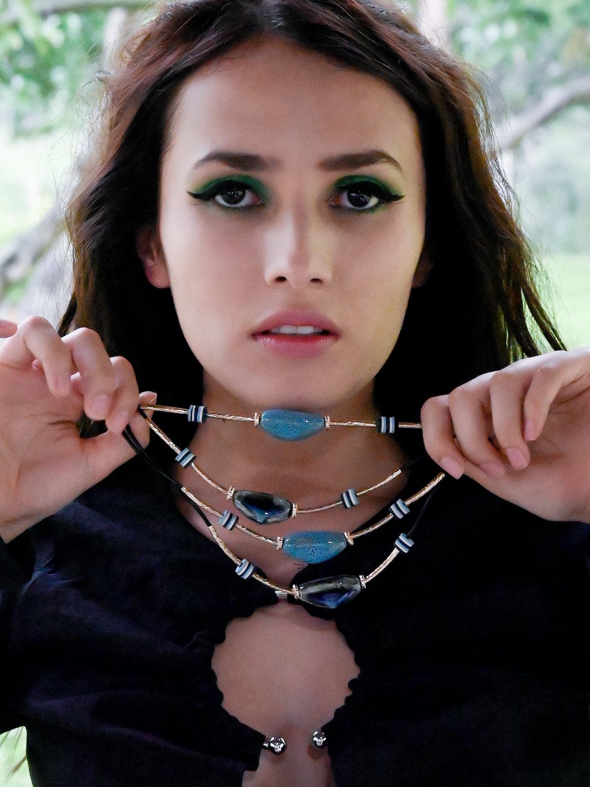 Women's Burst Of Blue Stone Station Necklace - Odette
