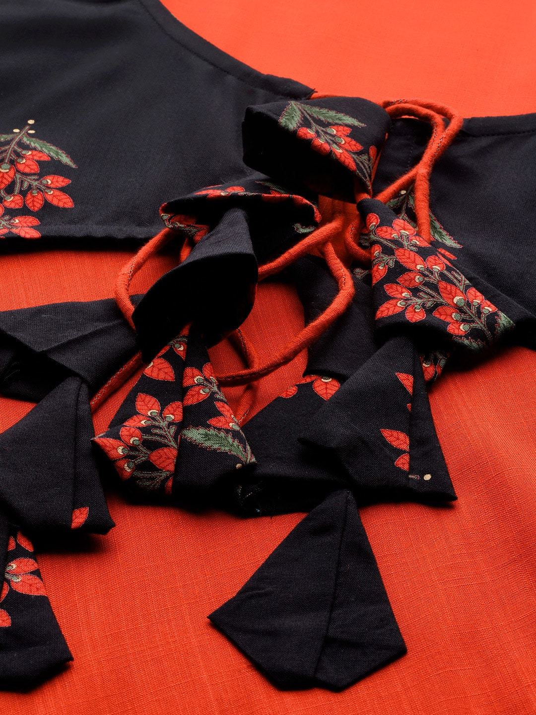 Women's Coral Red & Black Printed Layered Detail Anarkali Kurta - Meeranshi