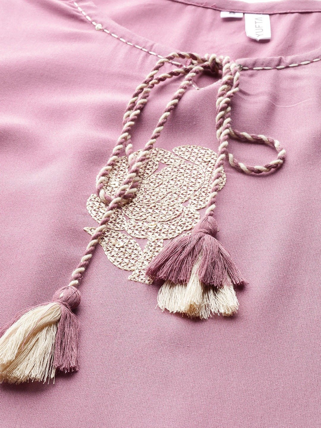 Women's Pink & Offwhite Embroidered Kurta Set - Yufta