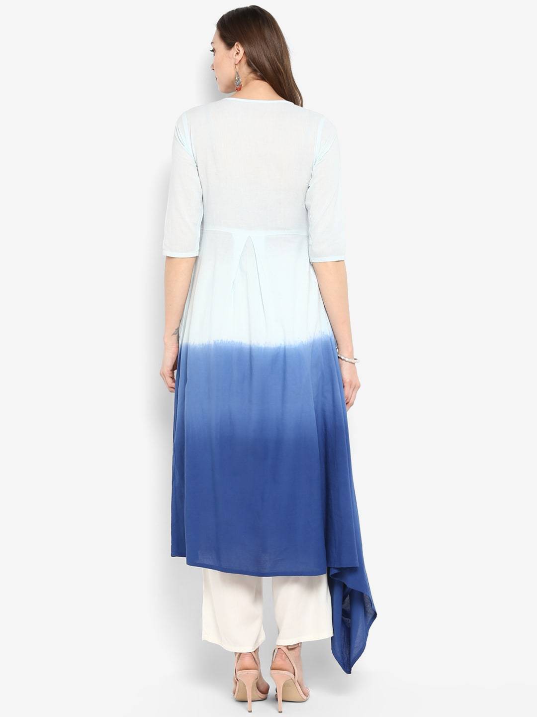 Women's Blue Colourblocked Asymmetric A-Line Kurta - Meeranshi