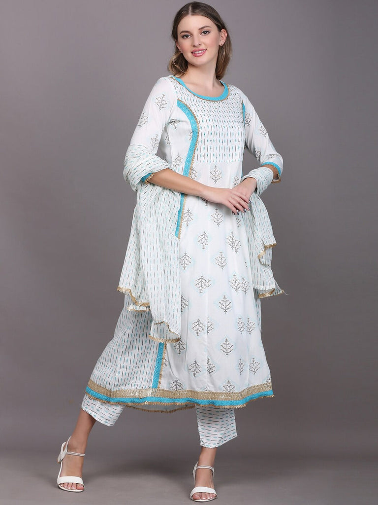 Women's Floral Printed Kurta With Trousers & With Dupatta