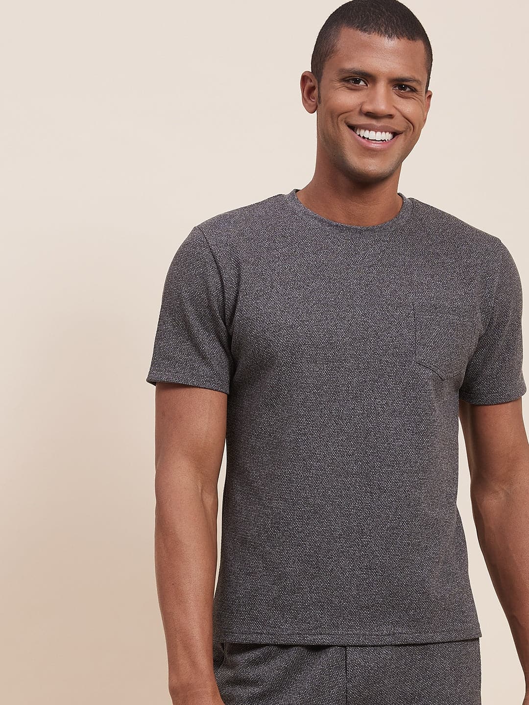 Men's Dark Grey Slim Fit Pocket T-Shirt - LYUSH-MASCLN